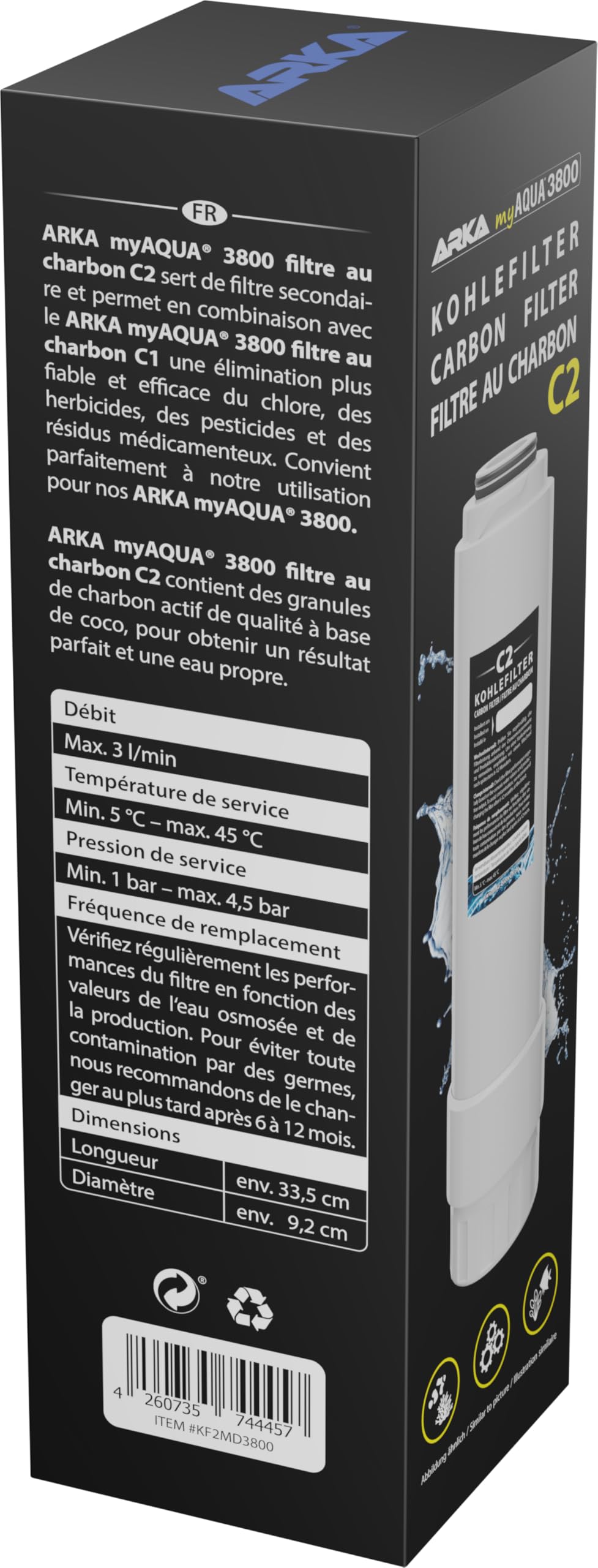 Filtre à Charbon myAqua 3800 C2 - Post-Filtre Coco pour Osmoseur | charbon actif coco, élimine pesticides, herbicides et résidus médicamenteux, affine l'eau osmosée, eau douce, eau de mer