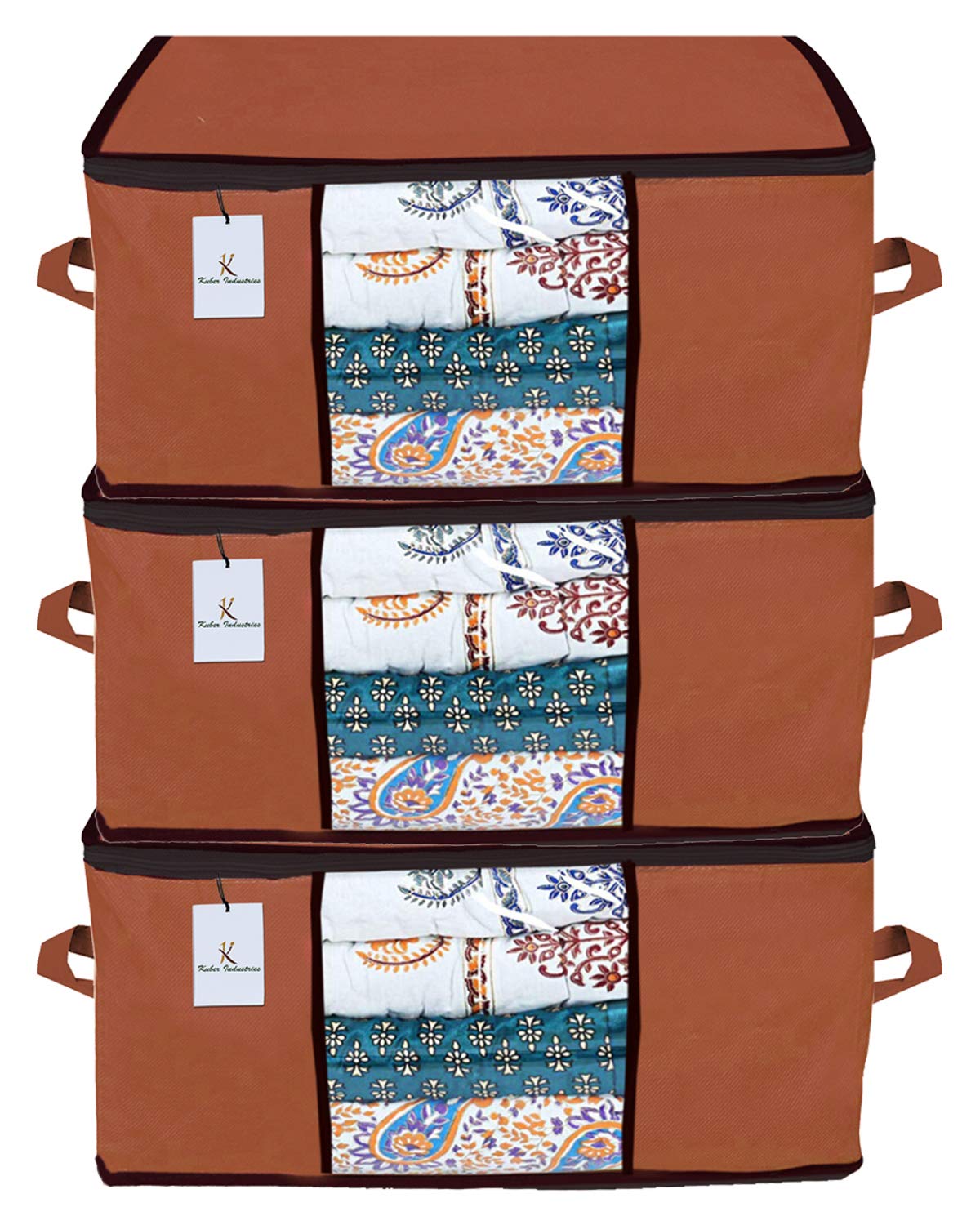 kuber industries underbed storage bag, storage organiser, blanket cover set of 3 - dark brown, extra large size-ctktc23922