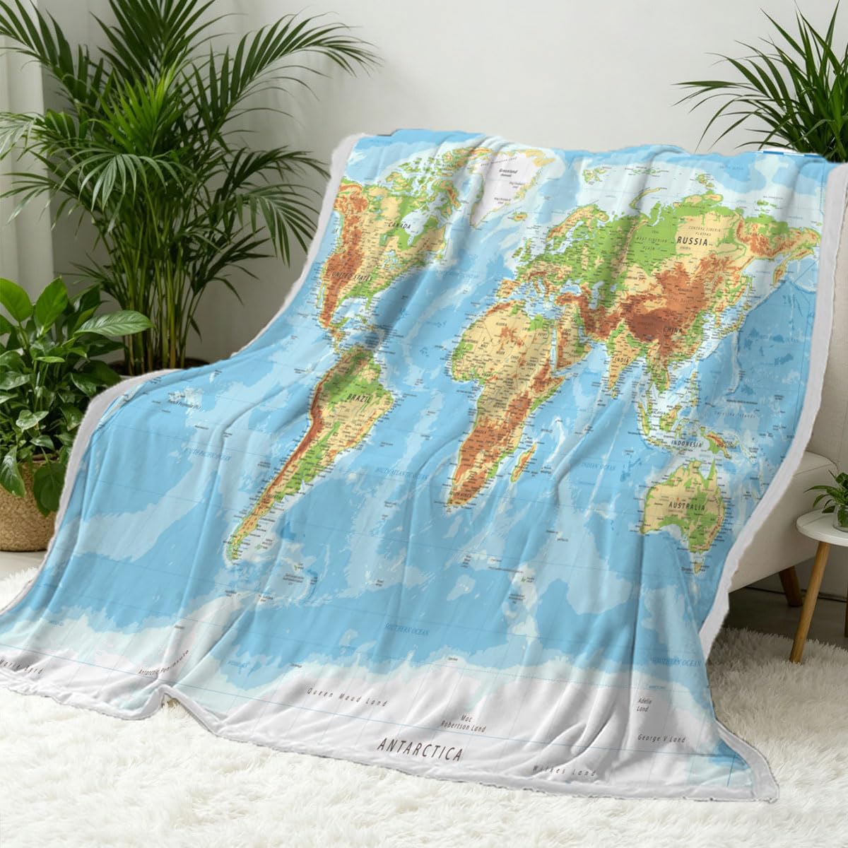 JAWO World Map Throw Blanket, Countries and Major Cities Blankets for Teens Kids Boys Girls, Map of The World Throw Blanket for Couch Sofa Bed Travel Camping, 50X60in, Multi