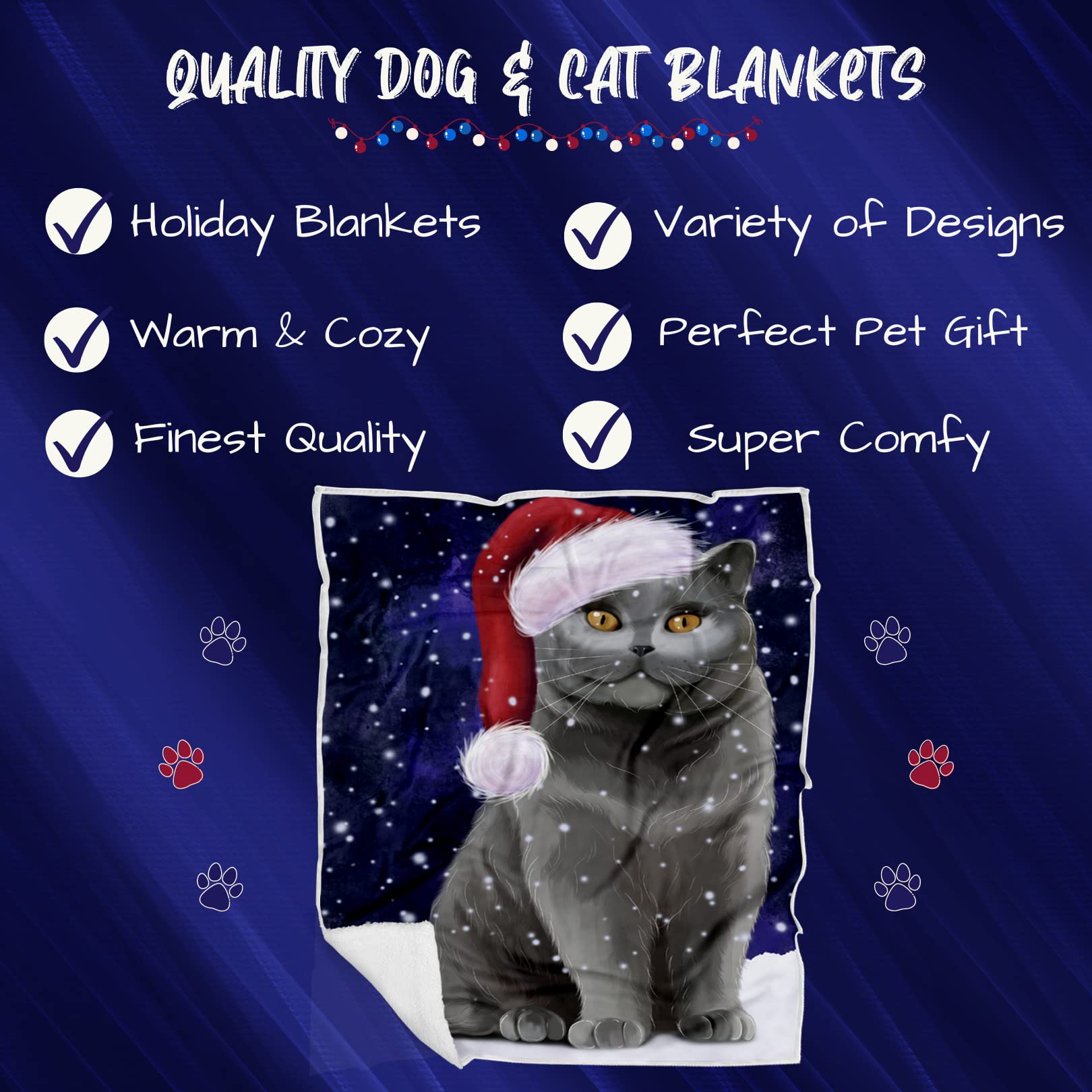 Doggie of the Day British Shorthair Cat Blanket - Let it Snow - Super Soft & Warm Pet Theme for Sofa or Bed, Warm Fleece, Sherpa or Woven Material, BLNKT162201 (30x40 Fleece)