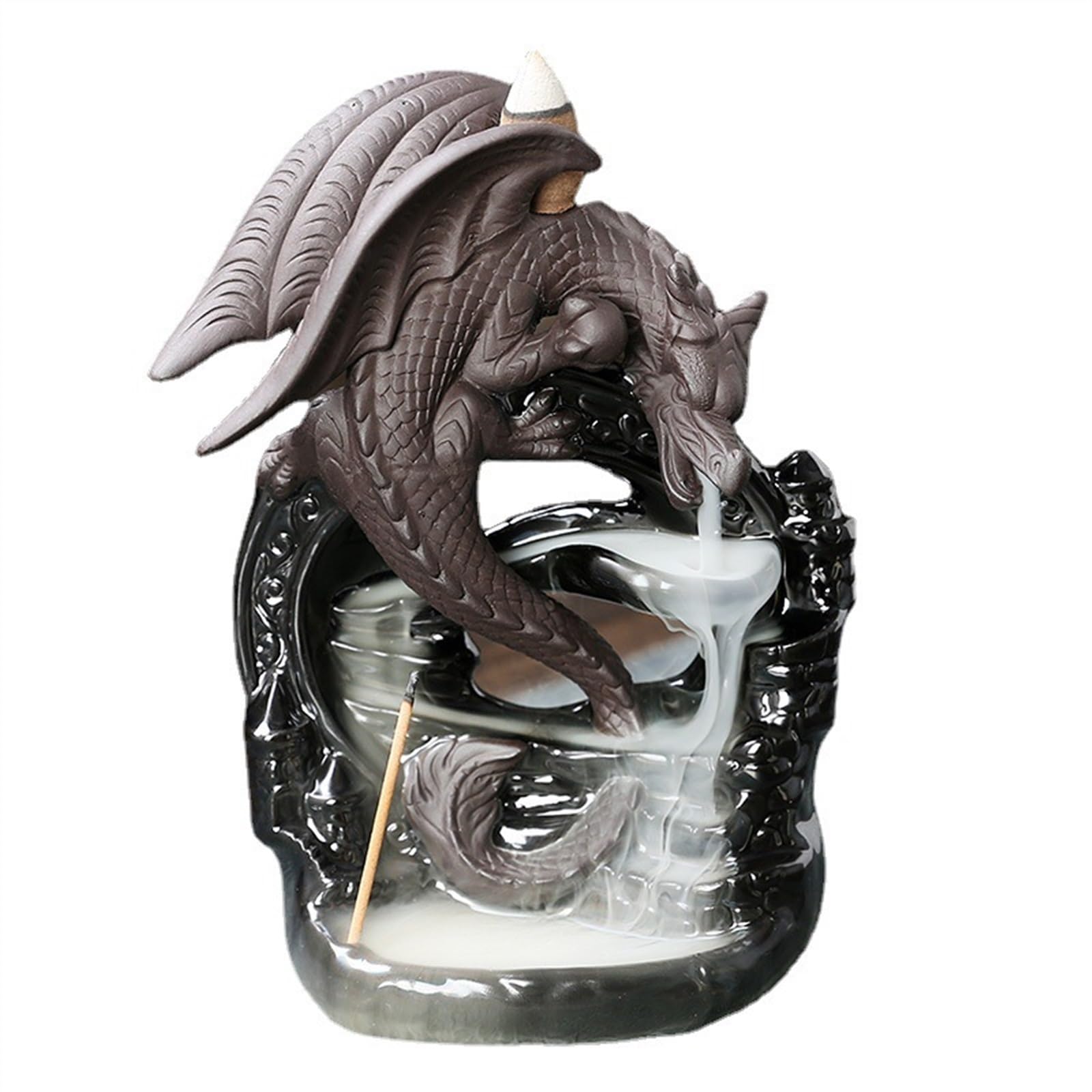 Incense Pot 1pc Ceramic Vintage Dragon Backflow Incense Burner, Home Decor, Tabletop, Aromatherapy Gift (Without Incense)