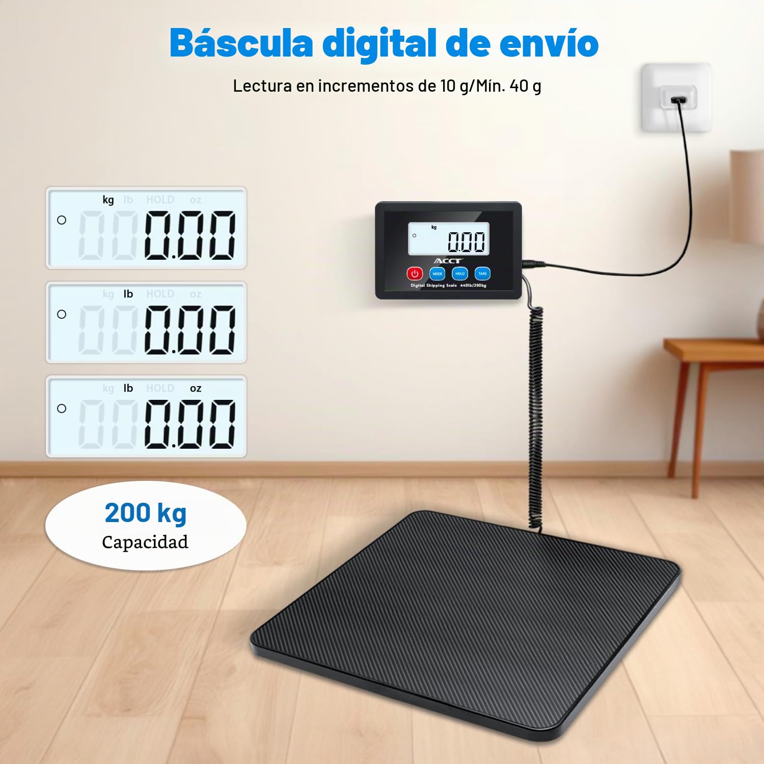 Balanza Postal 440lb, Balanza de Correo, Balanza Postal Digital con función de retención/tara, Auto-off，Balanza de envío para paquetes/pequeños negocios/maletas/oficina