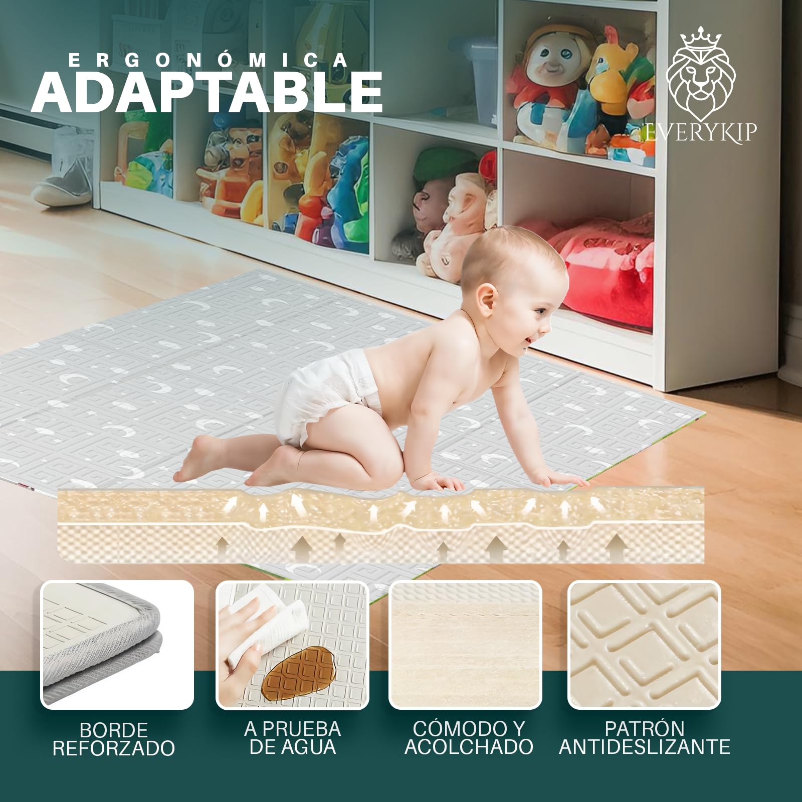 EveryKip® Alfombra Bebe Acolchada Plegable 180x200 Unicornio (1,5Cm Grosor) | Doble Cara Colchoneta Suelo Muy Acolchada Incluye Bolsa Accesorio Premium Freidora Aire (Unicornio/Carretera)