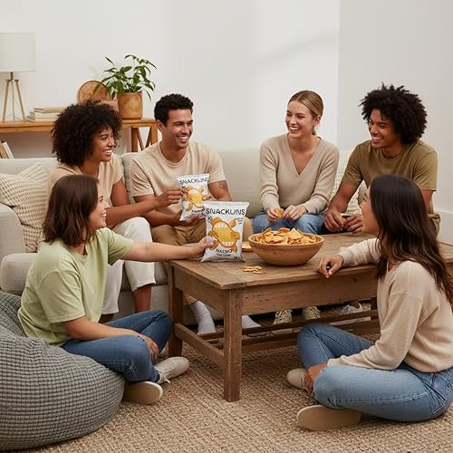 Vista 42 de SNACKLINS - Chicharrones a base de plantas, bocadillos bajos en calorías, veganos, sin OMG, sin gluten, saludable, crujiente. Paquete variado, 0.9