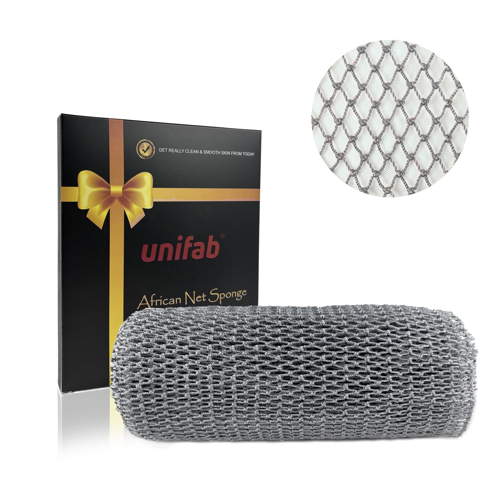 Unifab African Net Sponge Authentic Real African Exfoliating Net Bath Sponge Wash Cloth Exfoliating Washcloth African Net Cloth Body Scrubber for Shower Gray