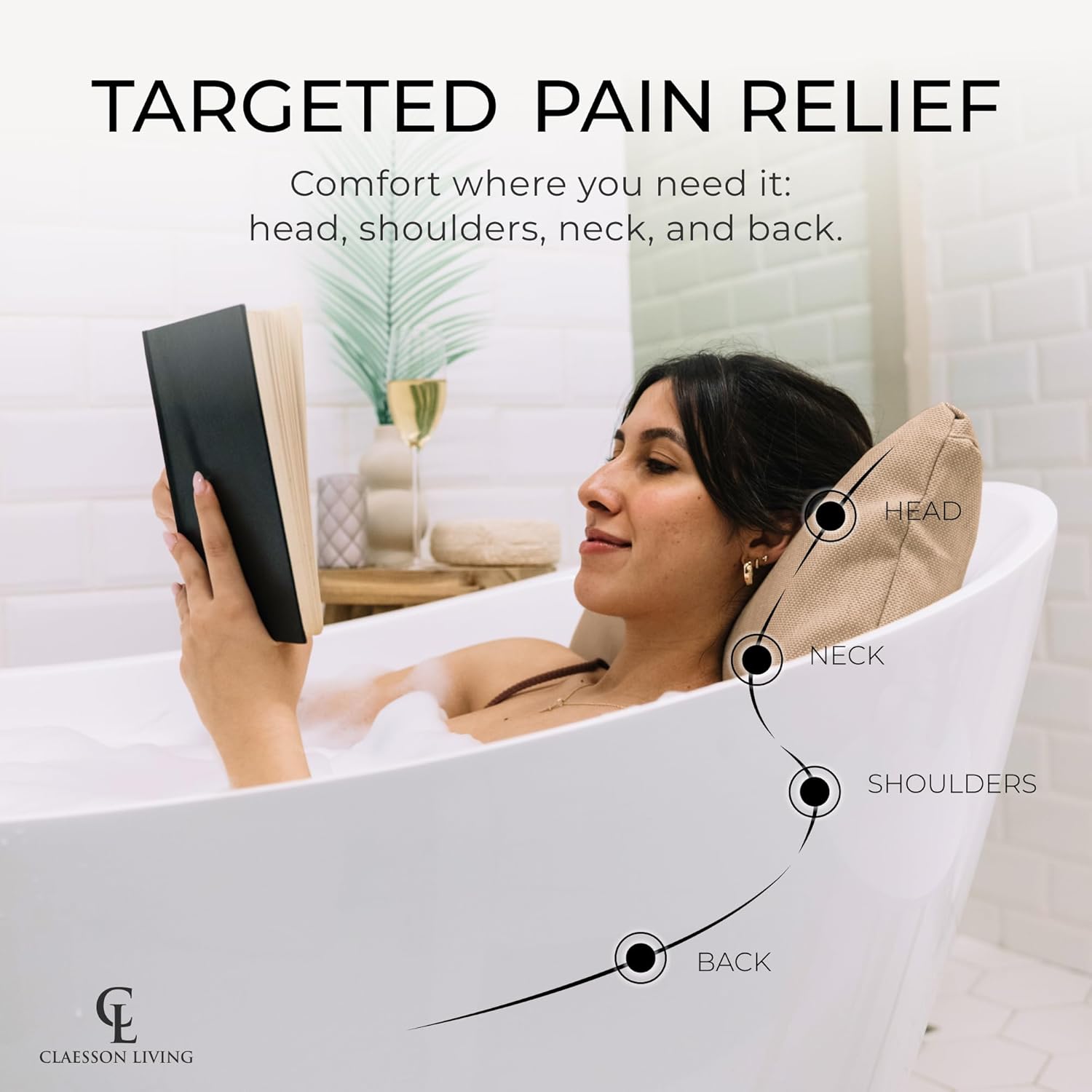 Luxury Bath Pillow for Tub - Thick and Comfortable Bathtub Pillow Support for Head and Neck and Back - Washable Quick-Drying Bath Pillows - Bath Cushion for Home Spa - Fits Any Bathtub - Sand - Image 2