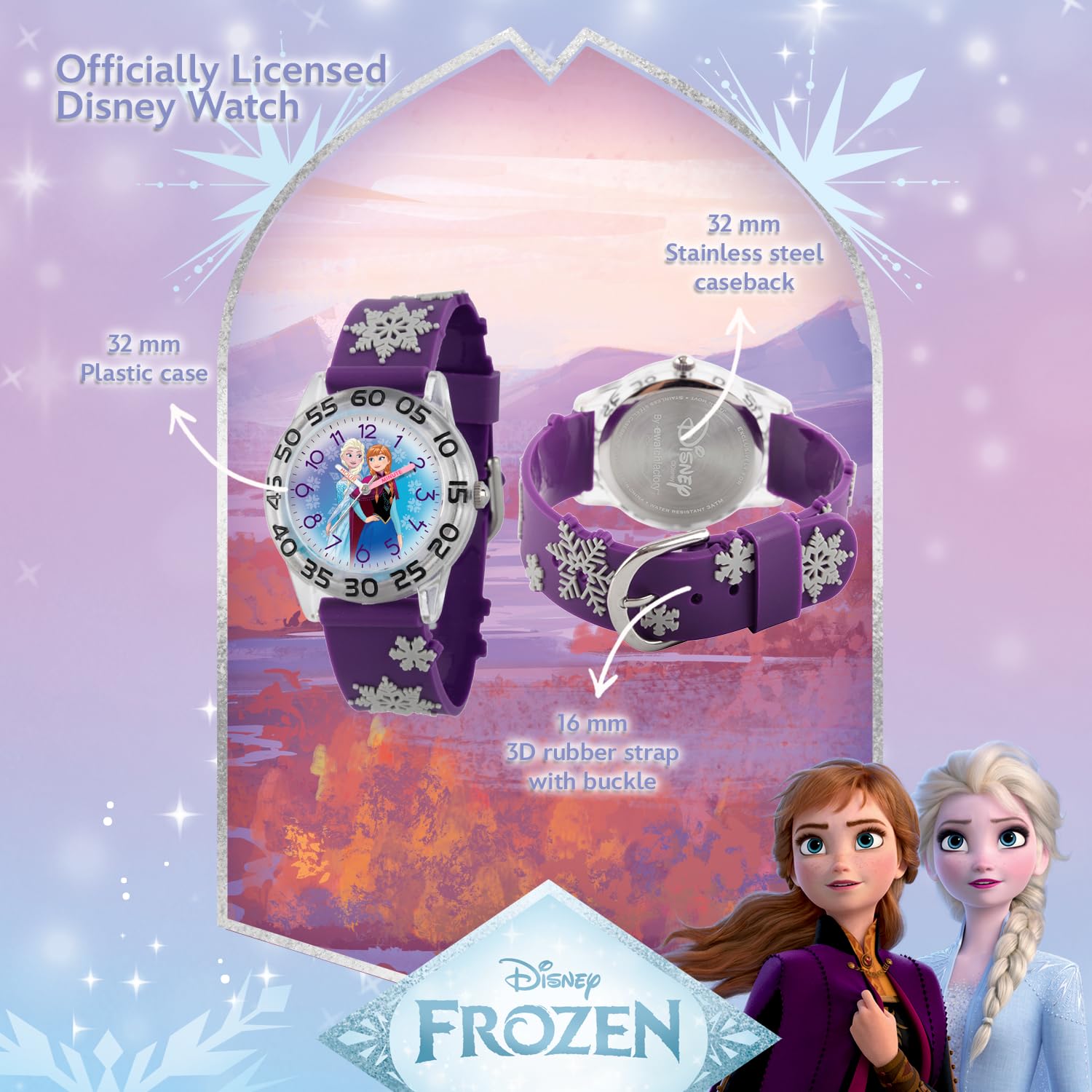 Disney Orologio analogico al quarzo con cinturino in nylon per bambini Frozen, per insegnare l'ora