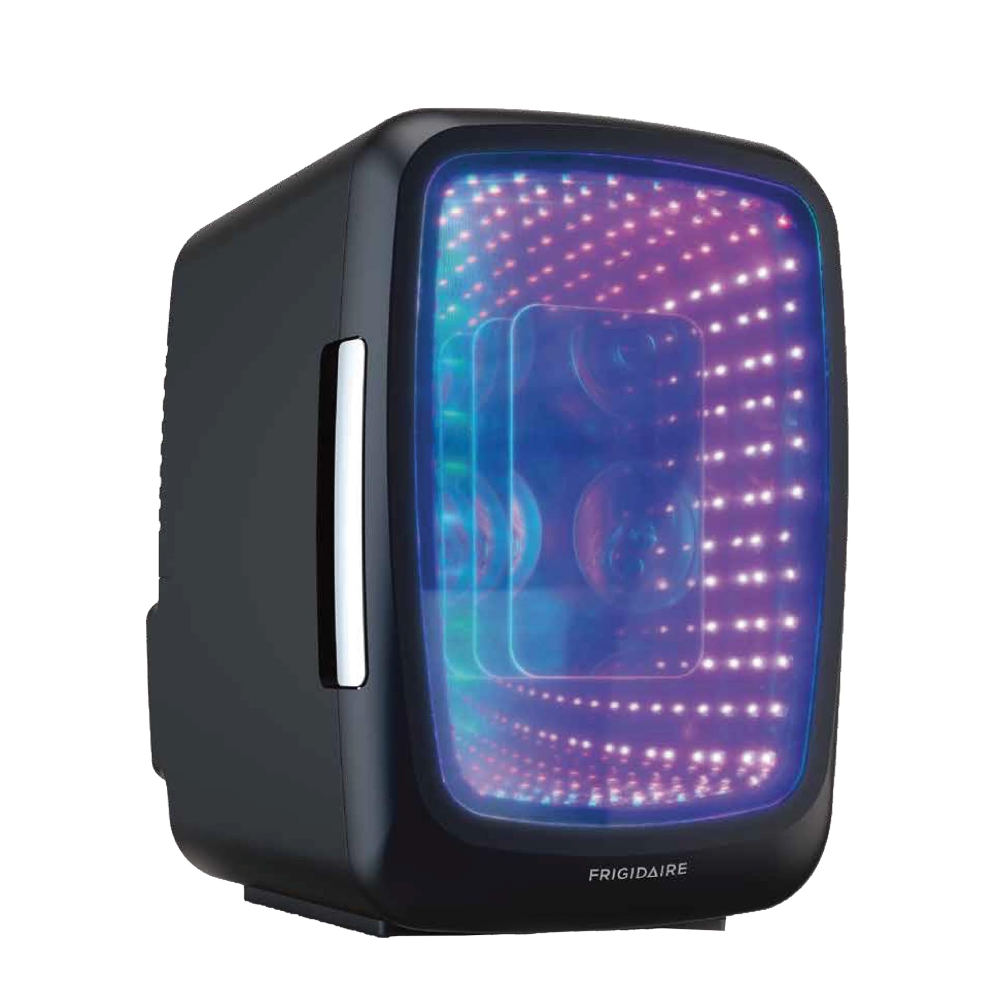 Frigidaire Gaming Light Up Mini Beverage Refrigerator, 6 can, 4 liters, Cooler with large see through door and LED lights Per