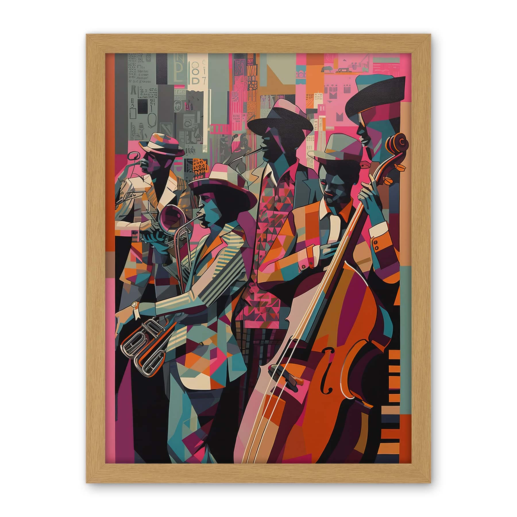 Artery8 New Orleans Jazz Festival Musicians Warming Up in the City Street Abstract Modern Painting Artwork Framed Wall Art Print 18X24 Inch