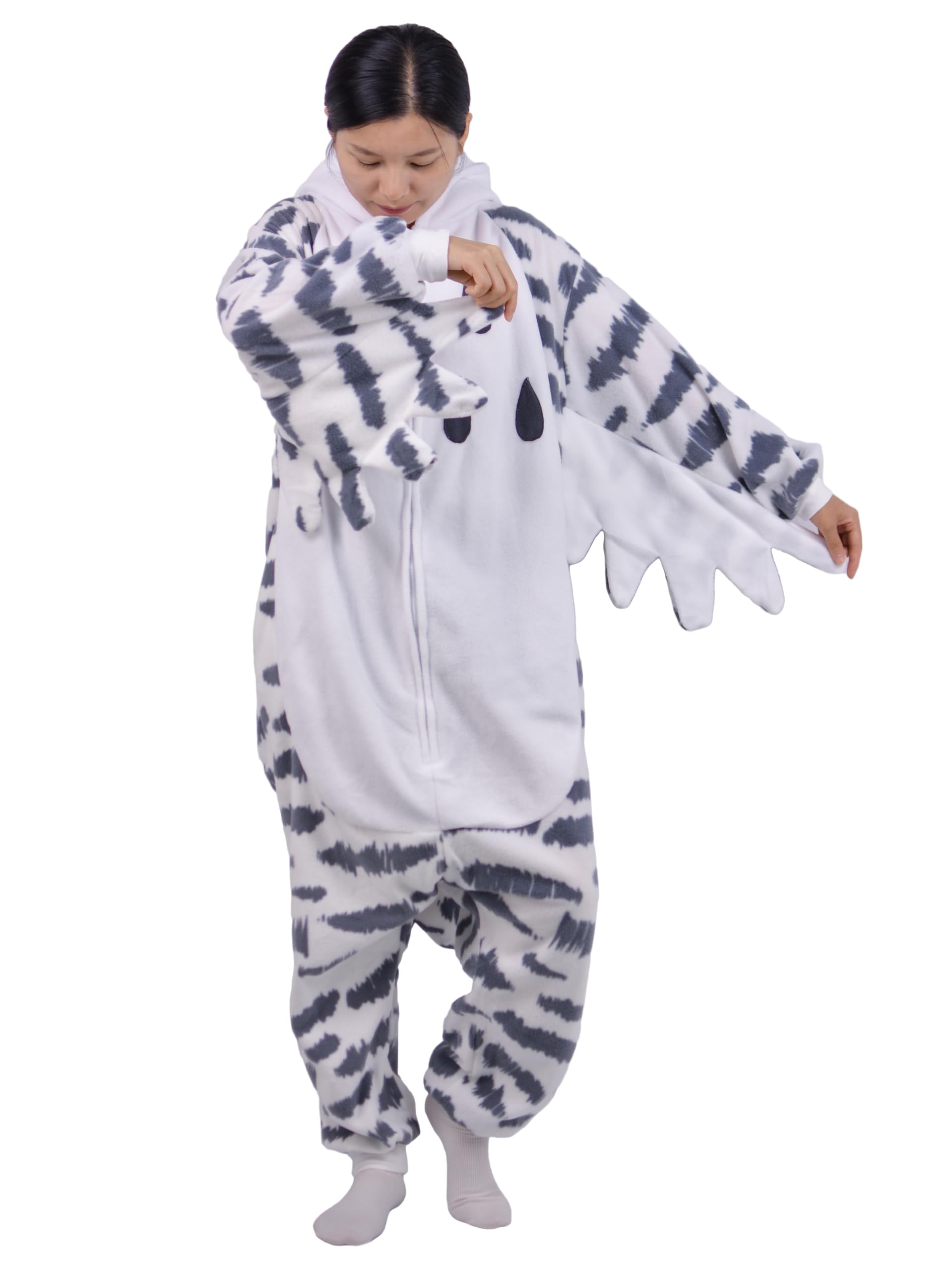 Onesie Costume Gufo di Neve Relaxo Jumpsuit Adulto Pigiama Donna Uomo Animale Uccello Snowy Owl Pigiama Natale Carnevale Halloween