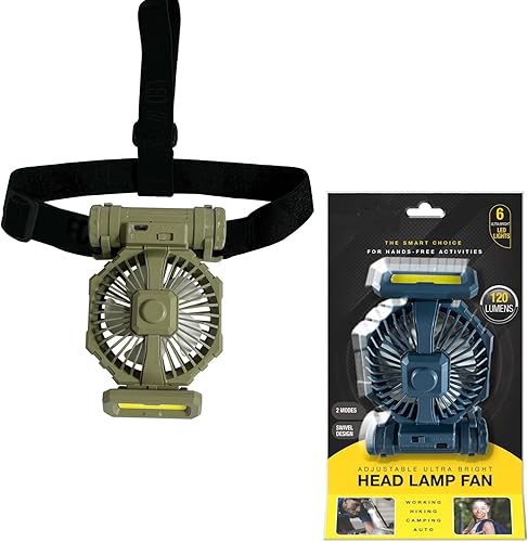 Ventilador recargable 2 en 1 de linterna BO. 6 luces LED COD ultra brillantes ventilador personal lámpara de cabeza incorporada con cable de carga
