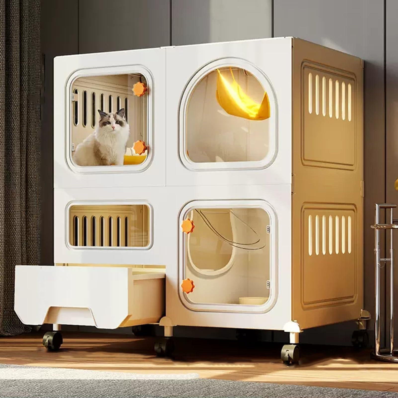 DIY Cat Cage With Wheels, Enclosure With Litter Box, Large 2/3 Tier Playpen Kennels, Collapsible Detachable Metal Wire Crate, Exercise Place (Color: White, Size: