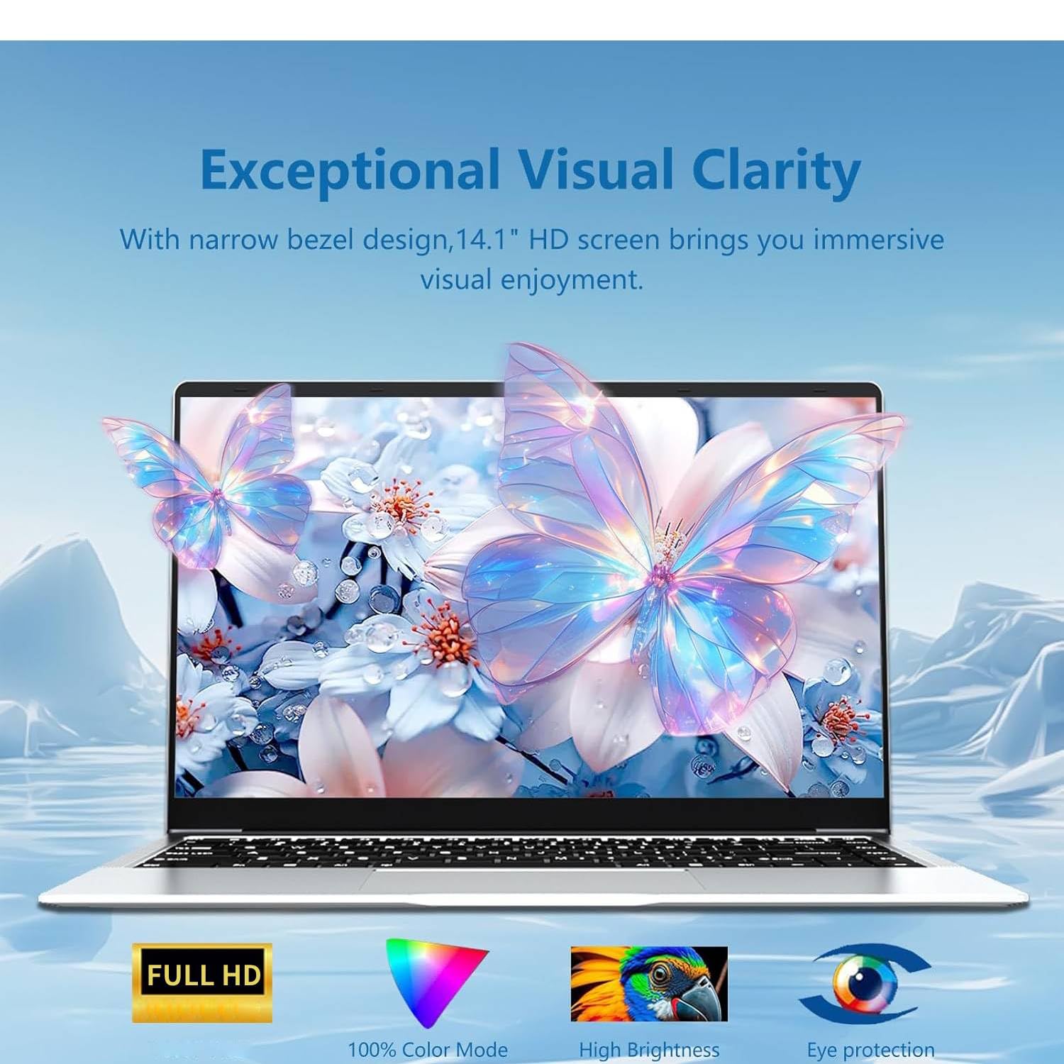 PC Portatile Win 11,Computer Portatile 14,1 Pollici, Celeron N4000 Processore, 6GB RAM 256GB SSD (Supports Expand 1TB), Laptop 180°Flip, Webcam/TF Card/WiFi 5/MINI HDMI /USB3.0