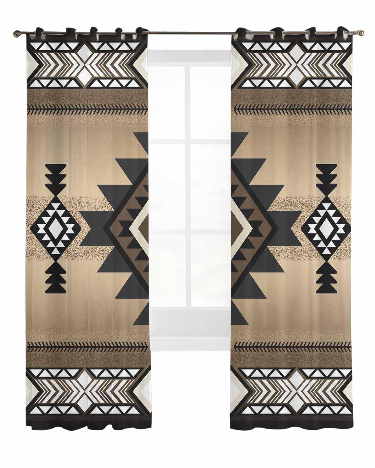 Homechoid Western Sheer Curtains 84 Inches Long 2 Panel Set, Rustic Southwest Native American Indian Tribal Light-Filtering Semi Sheer Drapes Window