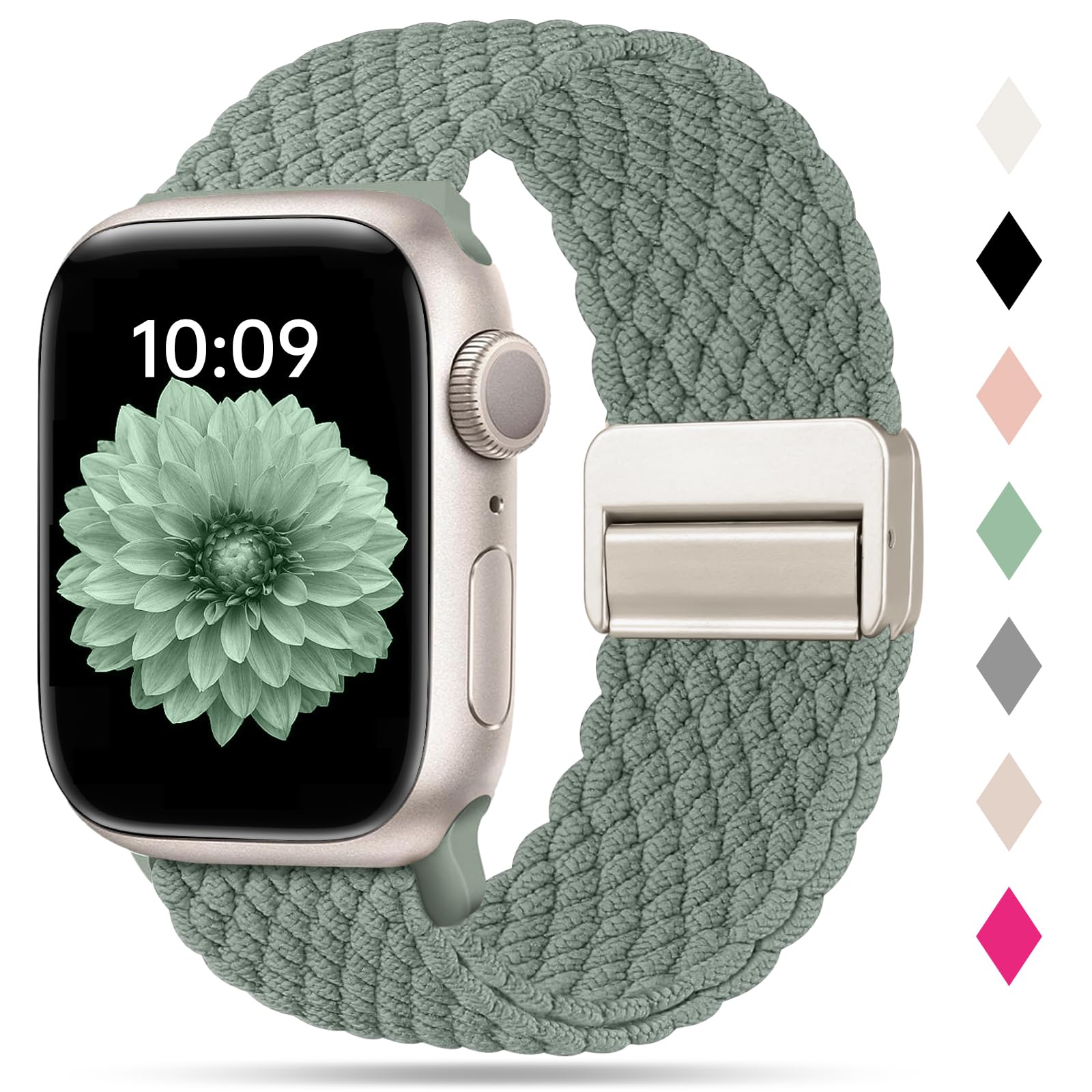 Higgs Cinturino Intrecciato Compatibile con Cinturino Apple Watch 40mm 41mm 38mm 44mm Ultra 2 49mm 45mm 42mm Donna, Chiusura magnetica Cinturini Elastico Nylon per iWatch Serie 9 SE/2 8 7 6 5 4 3 2 1