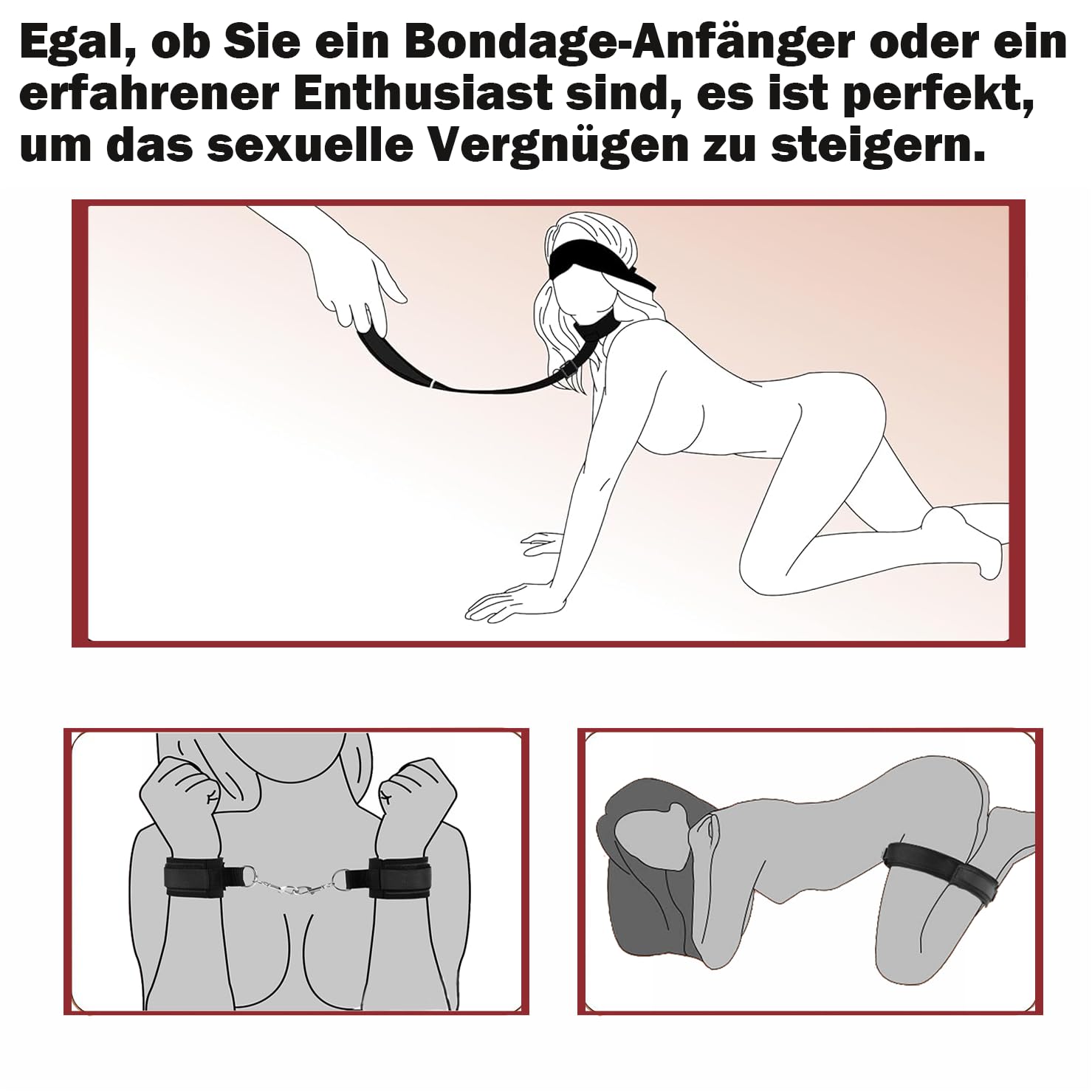 Menottes Sexy érotique Sex Lit Métal Adulte Kit Bdsm Retenue et Bondage Baillon Sexuelle Ball Gag, Attache Menotte Lit Bdsms Set Accessoires Hard SM Bondagerie Sexes Harnais Femme Sexy érotique Homme