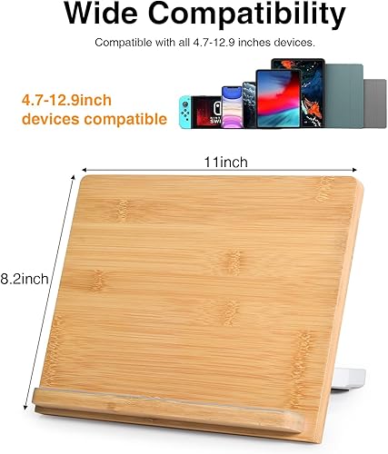 Miniatura 6 de Soporte universal para tableta, 11 x 8.2 pulgadas, compatible con tabletas y teléfonos de 4.7-12.9 pulgadas, madera de bambú