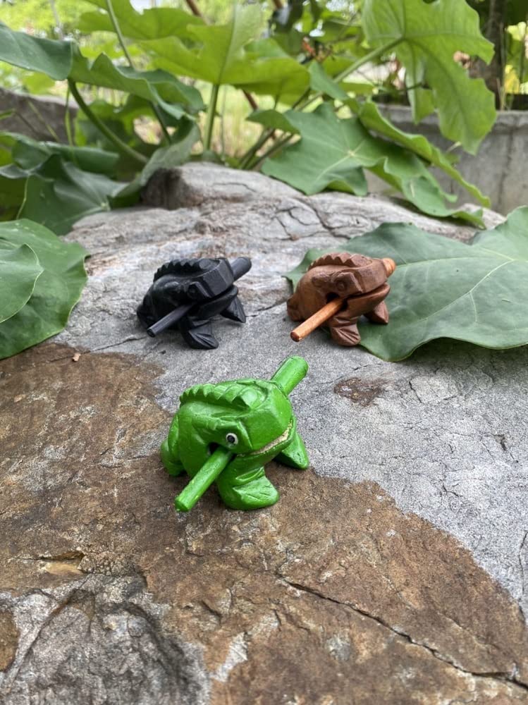 Instruments à Percussion en Bois Grenouille 3 pièces Lot de 5,1 cm Petite Sculpture sur Bois Noir Grenouille