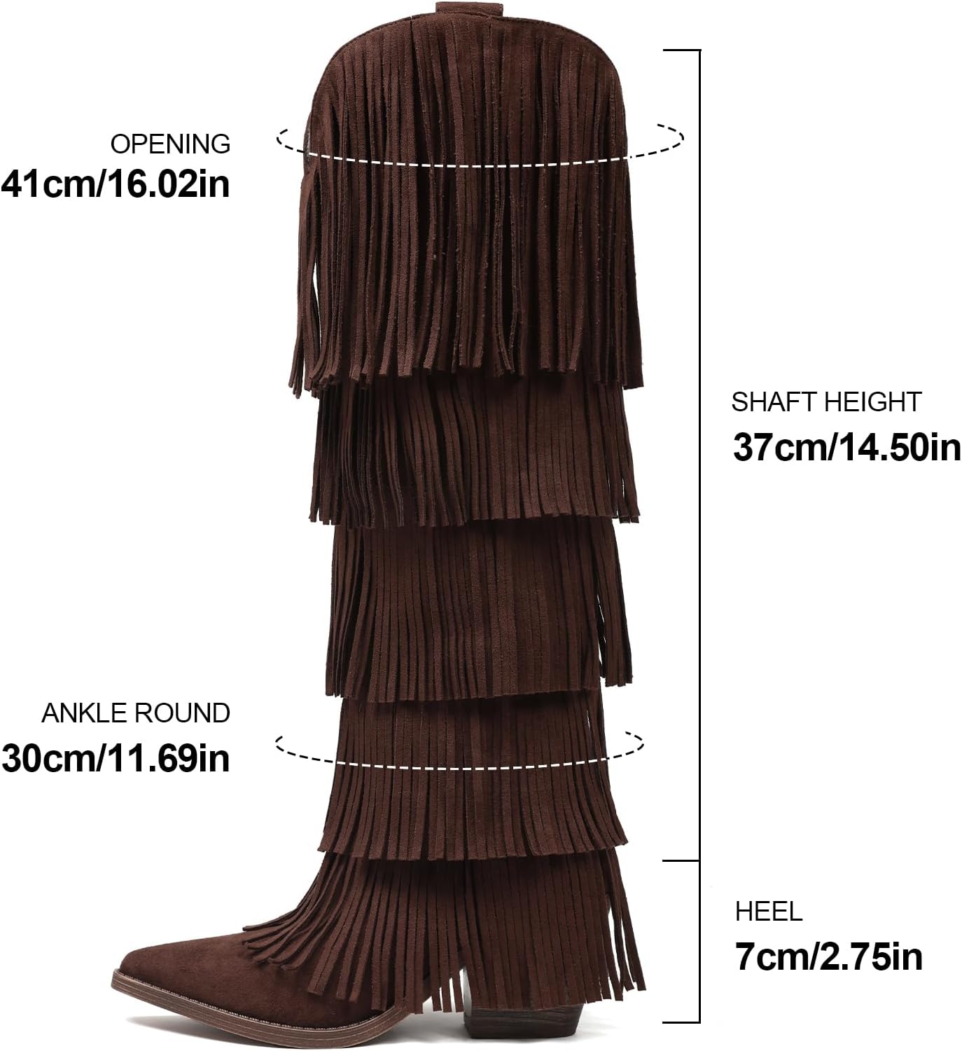 Lyrisiphy Cowboy Boots for Women 5 Layer Fringe Knee High Western Cowgirl Boots with Pointed Toe Chunky Heel Tall Boots for Party, Concert and Dating - Image 3