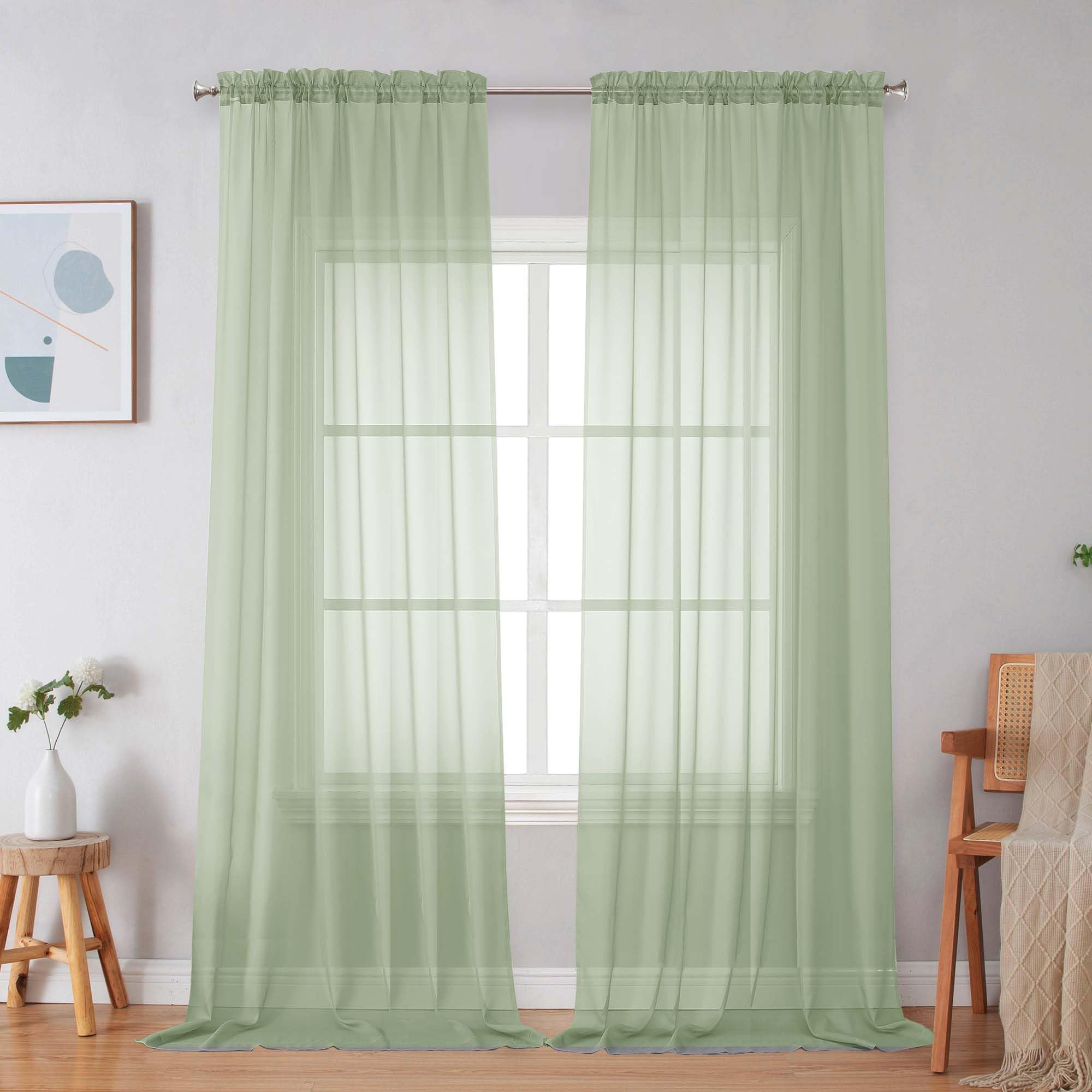 Simplebrand Green Sheer Curtains 96 Inches Long 2 Panels, 59" W x 96" L