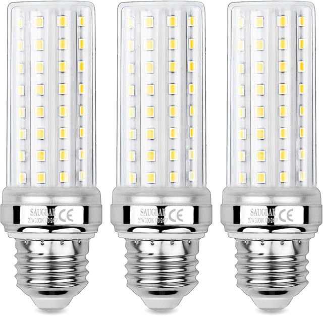 SAUGLAE 20W LED Corn Bulbs, 150W Incandescent Bulbs Equivalent, 3000K Warm White, 2300Lm, E27 Edison Screw Light Bulbs, 3-Pack