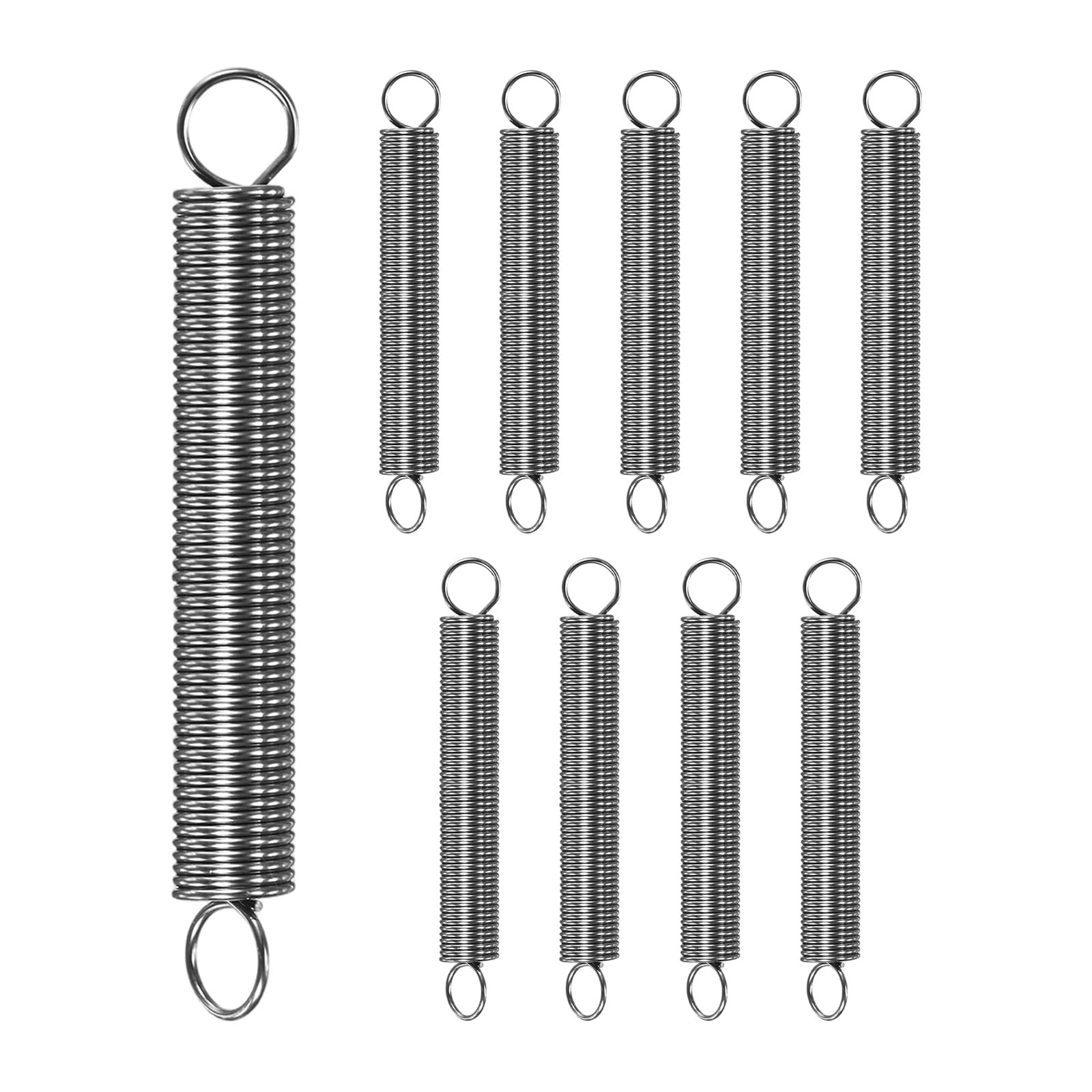 M METERXITY 10-Pack Extension Springs, 60mm Length 8mm OD 304 Stainless Steel Dual Hook Tension Spring for DIY/Garden Tool/Mechanical Repair Replacement [Silver Tone, 0.8mm Wire Size]