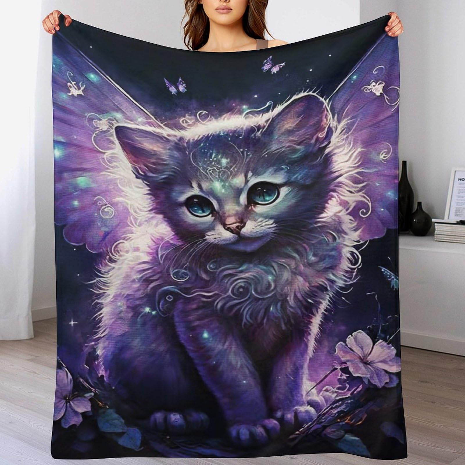 Couverture polaire chat en flanelle chaude pour canapé et lit de taille 150x200cm