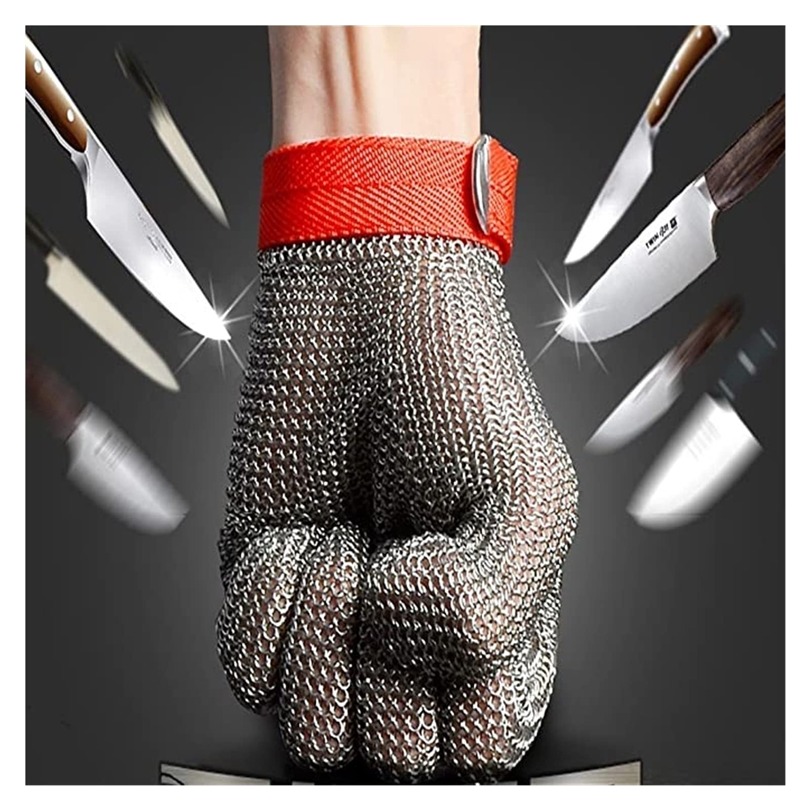 Guantes Anticortes, Guantes Resistentes a Cortes, de Grado alimenticio, Seguros para el Trabajo de Corte de Carne, Correa de muñeca Ajustable, protección de Grado alimenticio