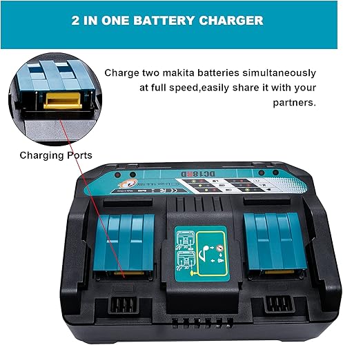 Miniatura 3 de 18V DC18RD Dual Ports Battery Charger for Makita 14.4V-18V LXT Lithium-Ion Battery BL1415 BL1430 BL1830 BL1840 BL1850 BL1850B BL1860B BL1860 BL1815