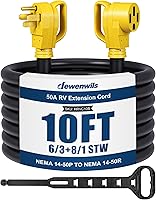 Vista 10 de DEWENWILS Cable de extensión EV RV de 50 amperios, 10 pies, NEMA 14-50P a 14-50R 6/3+8/1 cable de cobre, cable de alimentación EV resistente