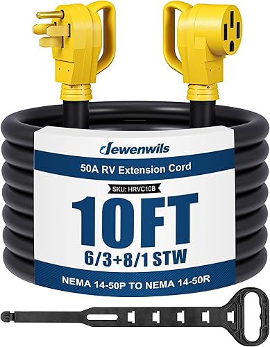 Miniatura 10 de DEWENWILS Cable de extensión EV RV de 50 amperios, 10 pies, NEMA 14-50P a 14-50R 6/3+8/1 cable de cobre, cable de alimentación EV resistente de Negro