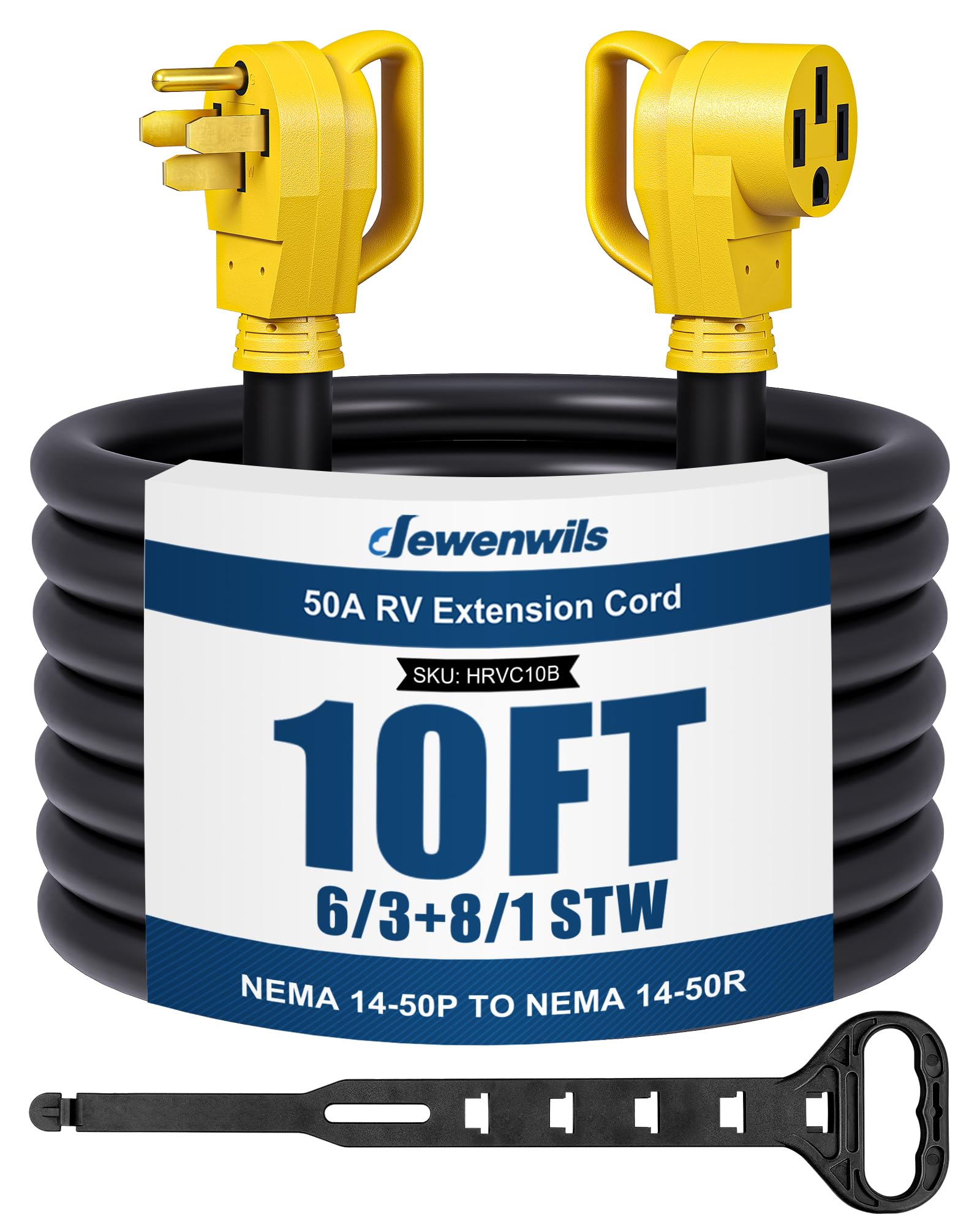 Photo 1 of DEWENWILS EV RV Extension Cord 50A 10 Feet, NEMA 14-50P to 14-50R Copper Wire, 125/250VAC 12500W Heavy Duty EV Power Cord, STW Outdoor Waterproof Power Cable, for RV, Camper, ETL Listed, Yellow
