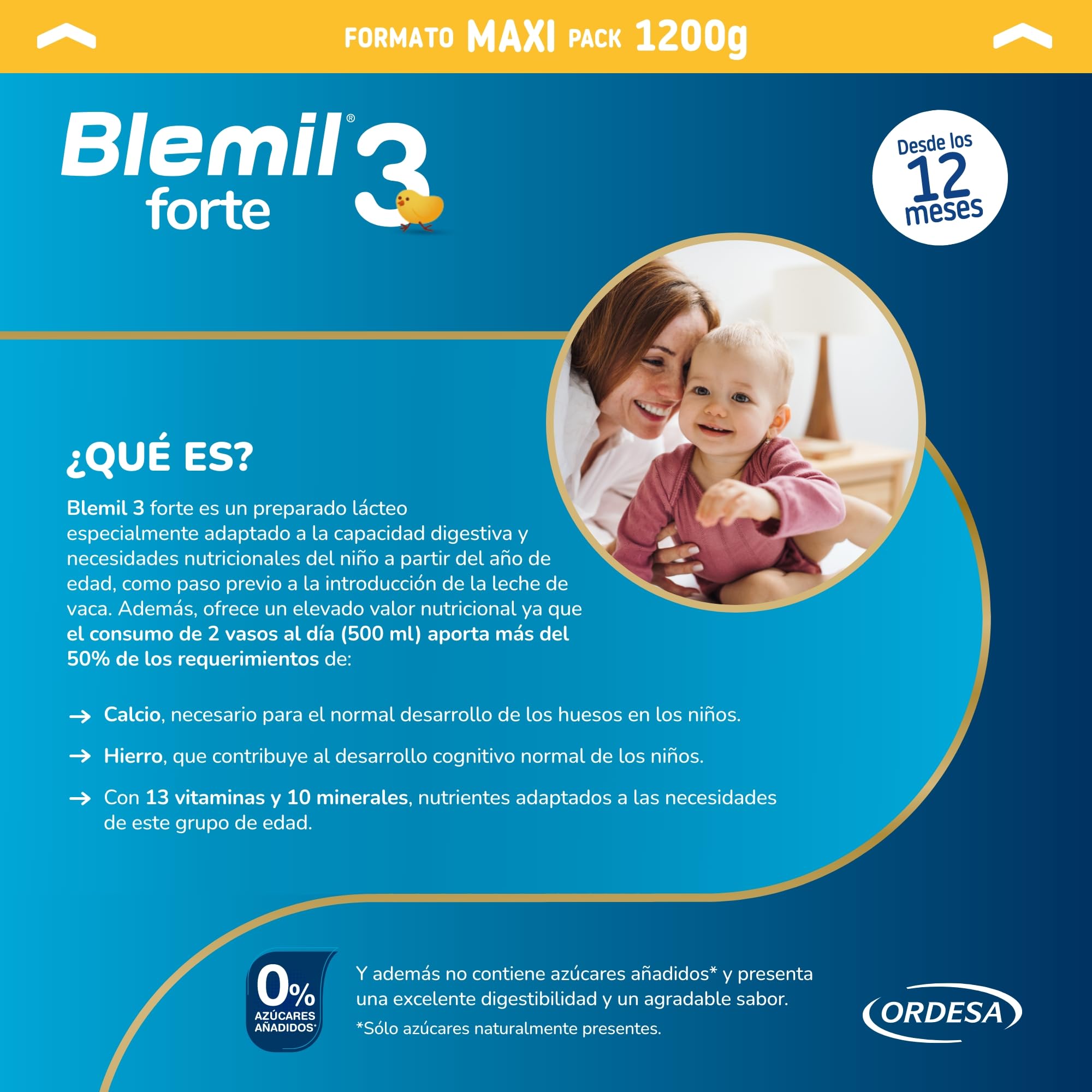 Blemil 3 Crecimiento 0% Azúcares Añadidos 3PACK | 3 botes de 1200g | Preparado Lácteo en polvo para Niños de 1 a 3 Años - Amazon Exclusive