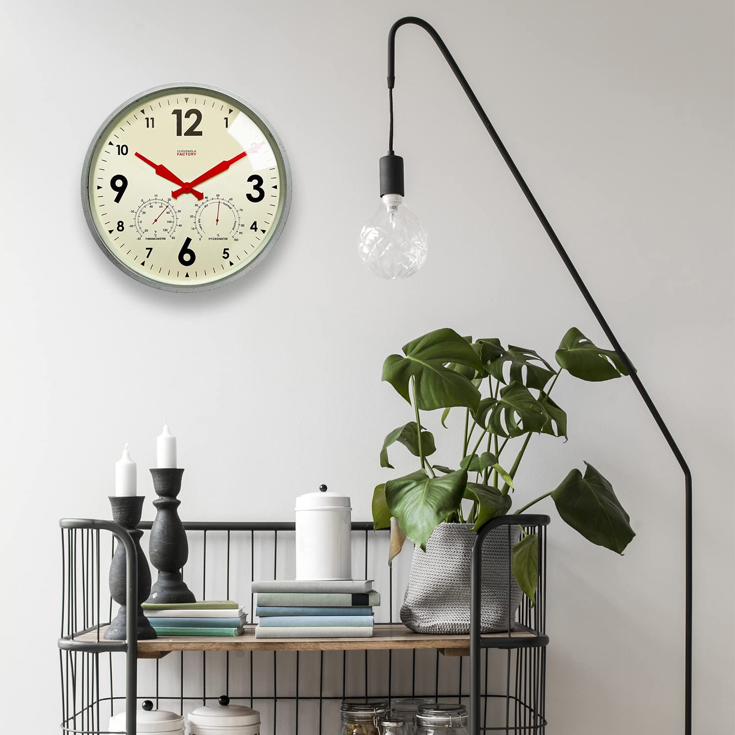 Cloudnola Horloge Murale en métal étanche avec thermomètre et hygromètre, Gris Zinc, 45,7 cm, silencieuse, sans tic-tac, Fonctionne à Piles