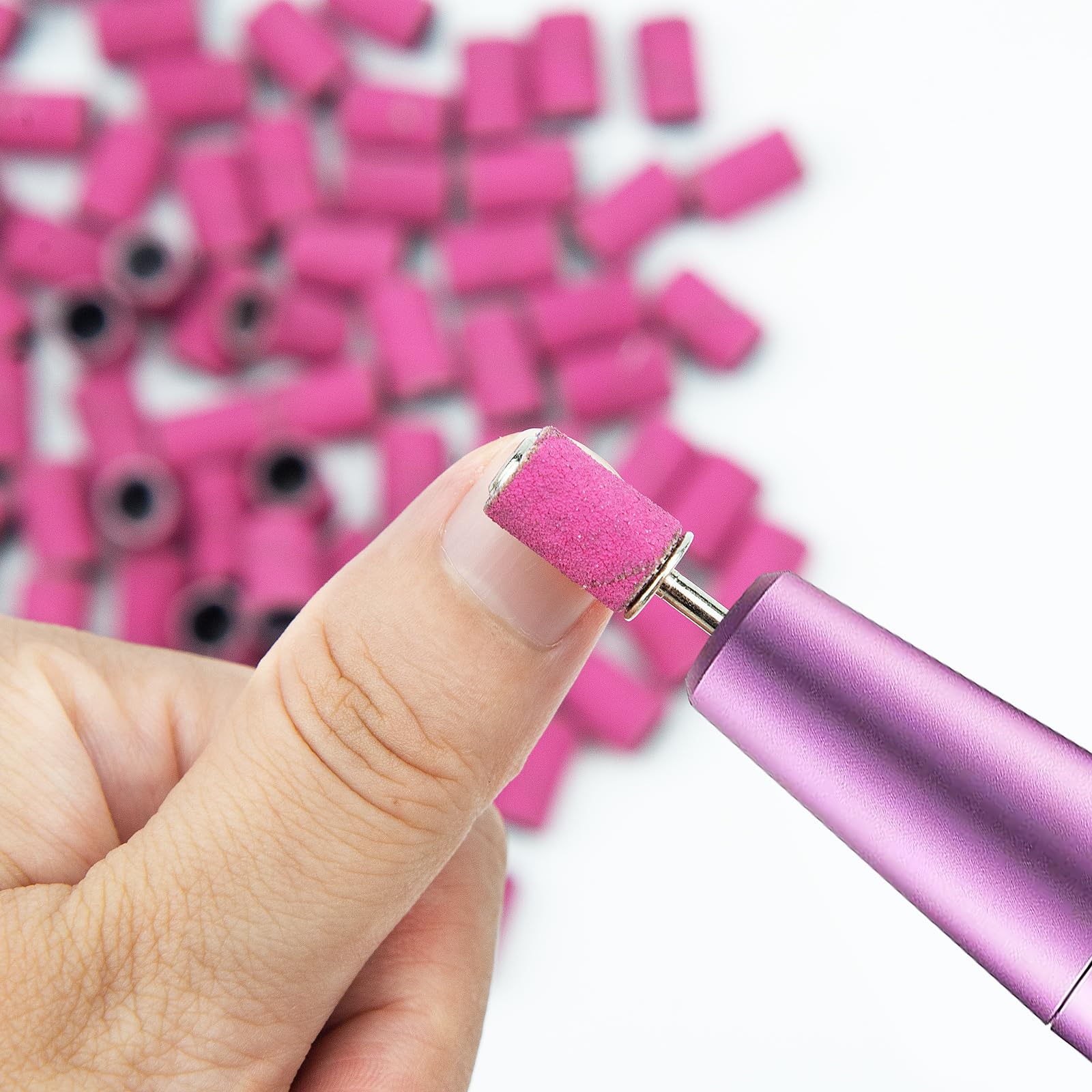 100 Pezzi Nastri Abrasivi Manicure, 180# Levigatura Bande, Bande Abrasive con Punte per Fresa Unghie per Pedicure del Manicure del Trivello del Unghie Macchina, Rosa