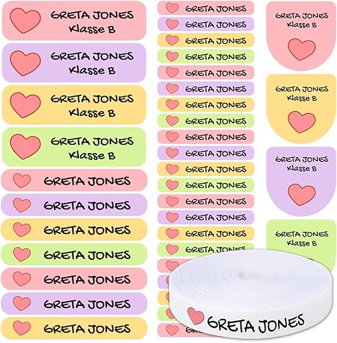 155 etiquetas de nombre personalizadas para niños, 100 etiquetas termoadhesivas para ropa y 55 etiquetas de nombre para suministros escolares, ropa