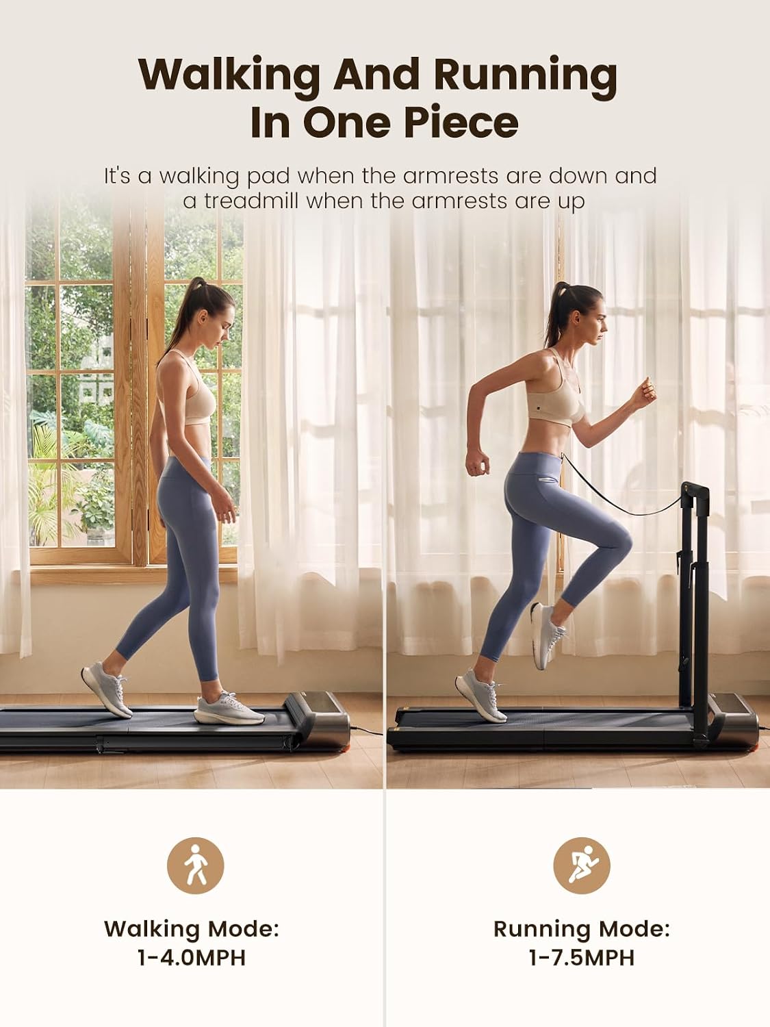 WALKINGPAD R3 Hybrid showing walking and running modes