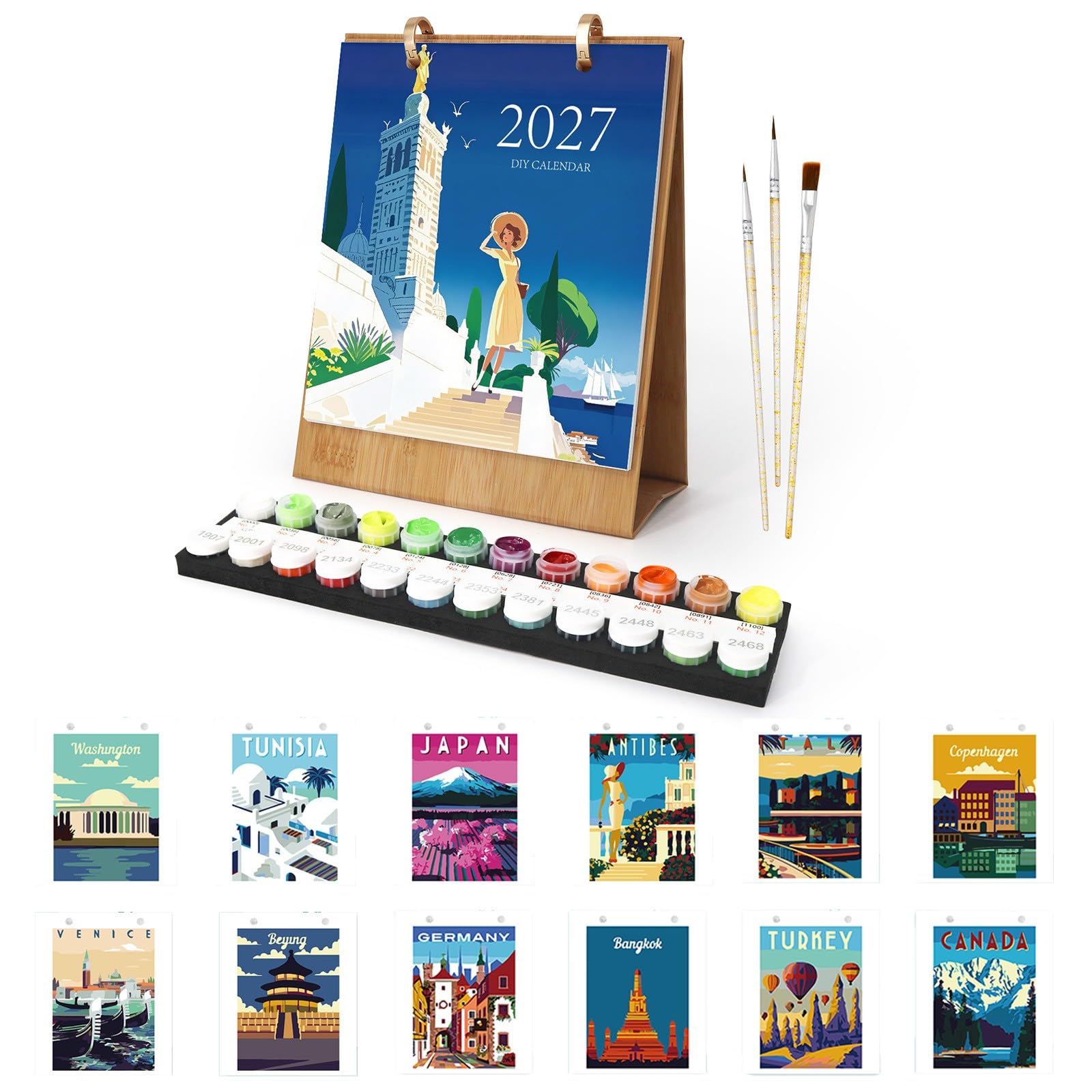Paint by Numbers Desk Calendar 2027, Paint by Numbers Kits Flower Plant Desk Calendar, Oil Painting Kit Calendar, Drawing Calendar Present-04-Landscape 2027