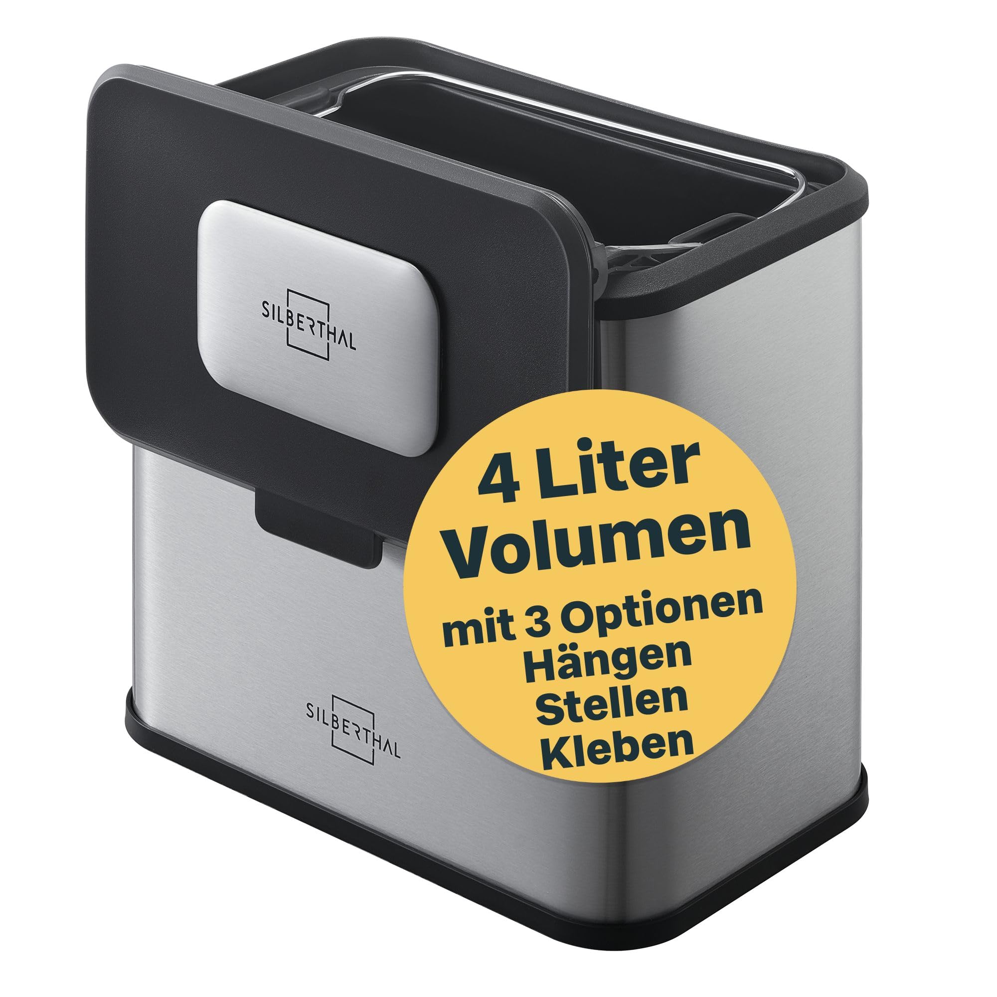 SILBERTHAL Biomülleimer Küche klein - 4L - Edelstahl - Mit Deckel - Geruchsarmer Komposteimer für die Küche - Mit Aktivkohlefilter - Innenbehälter spülmaschinenfest
