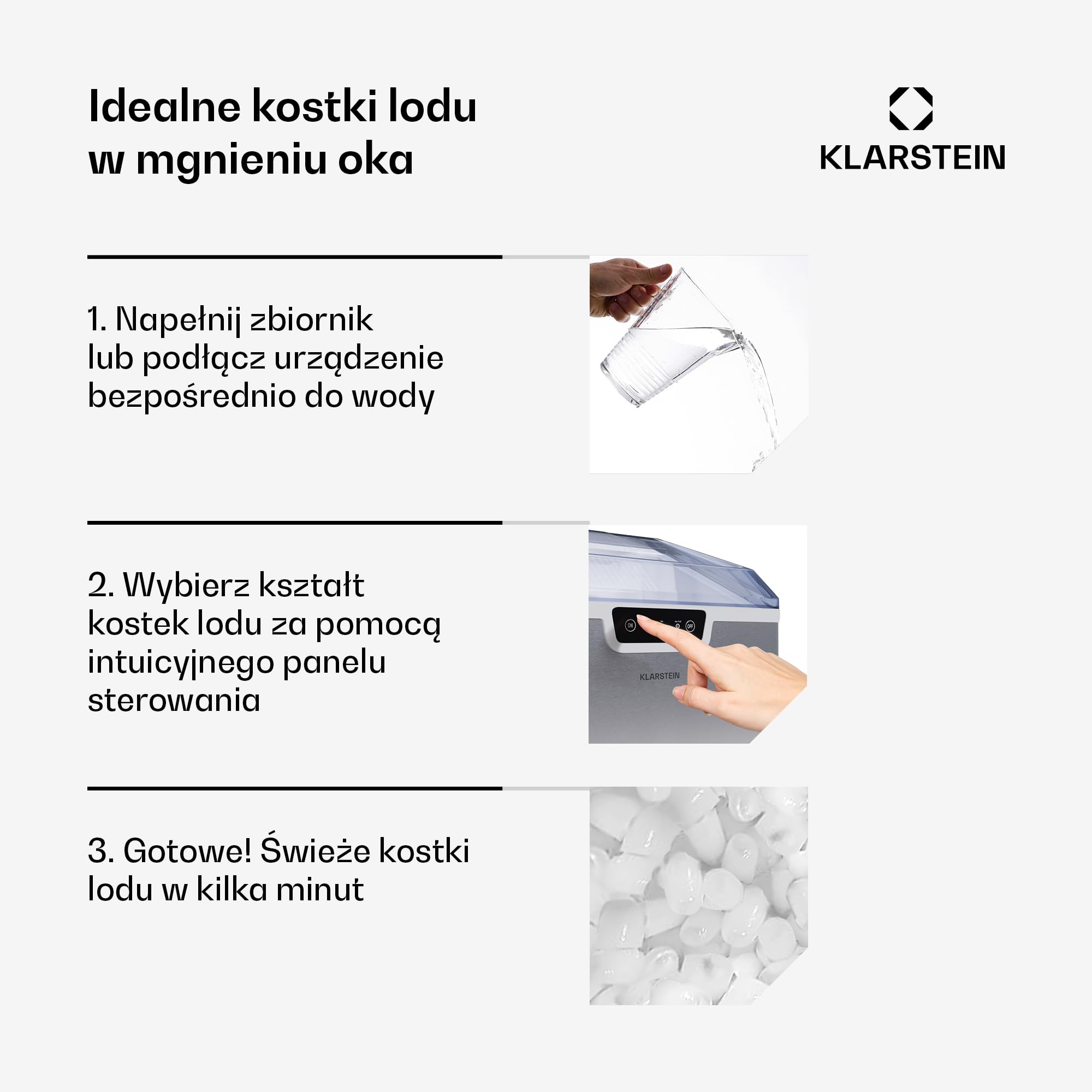 Klarstein Kostkarka do lodu do domu, na kemping i gastronomii, Szybka mini kostkarka, Profesjonalna wytwornica na duże i małe kostki, Samoczyszcząca, Zbiornik 2,3L, 18kg lodu w 24h