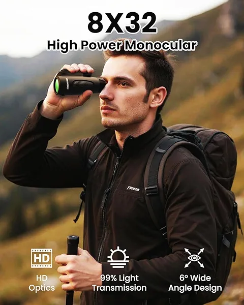 8X32 Monocular Telescope for Adults High Powered – Waterproof, BAK4 Prism, FMC Lens, Compact Spotting Scope for Bird Watching, Hiking, Travel, Camping & Outdoor Exploration