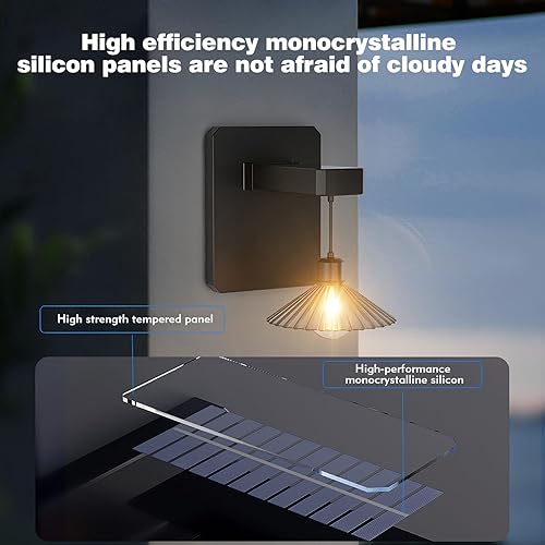 Miniatura 5 de Lámpara de pared solar para exteriores con bombilla de montaje en pared del atardecer al amanecer, antioxidante, impermeable, linterna colgante de