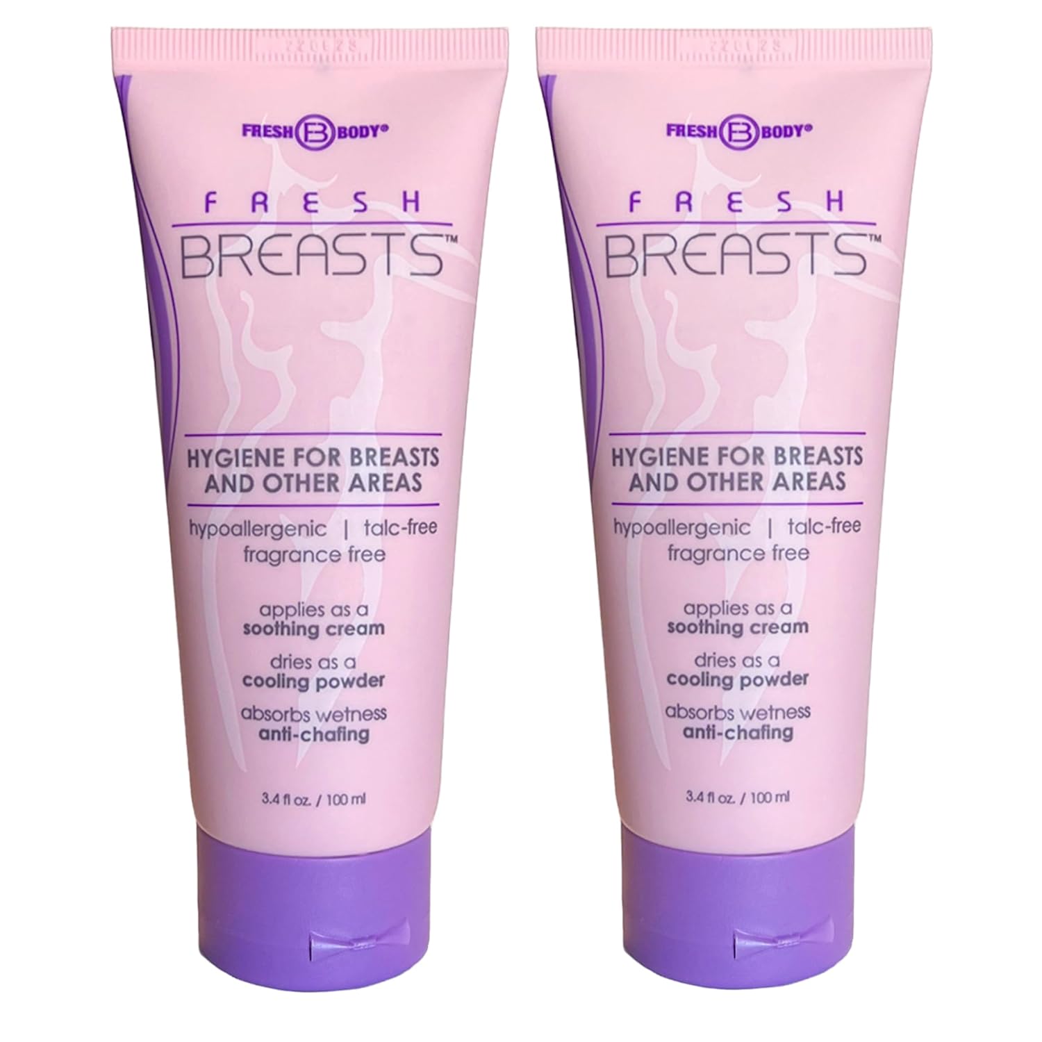 Fresh Body Fresh Breasts AntiChafing Deodorant Lotion to Powder, 3.4 Fl Oz (2 Pack
