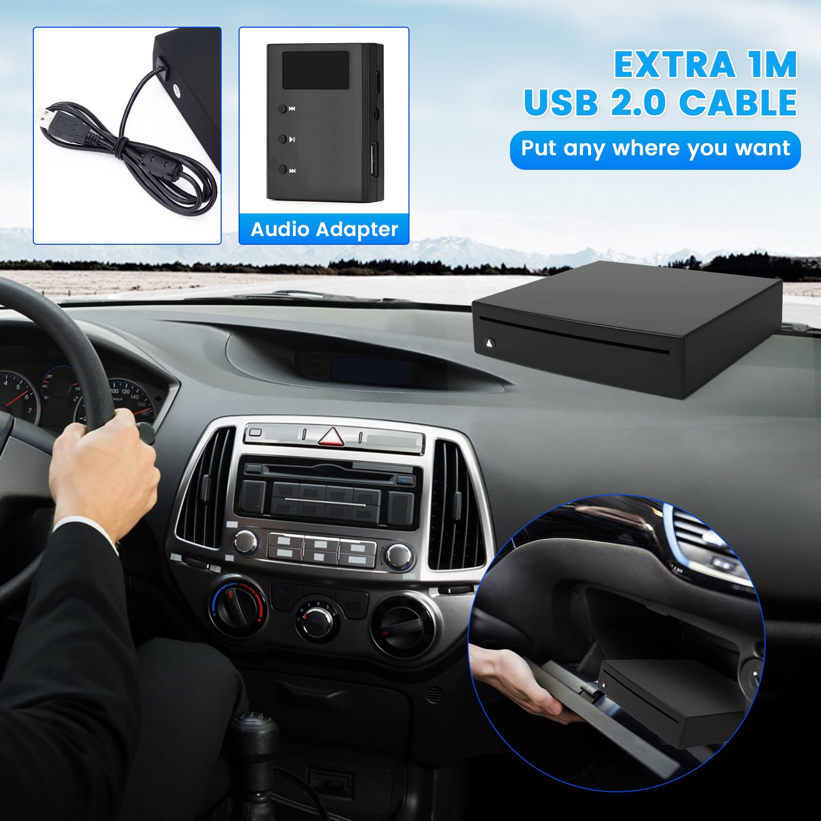 CD Player Auto USB Anschluss,USB 2.0-Schnittstelle Autoradio CD/DVD Dish Box Player Externe Stereoanlage,Externes Laufwerk für Laptop, PC, Fernseher, kompatibel mit Android Autoradio