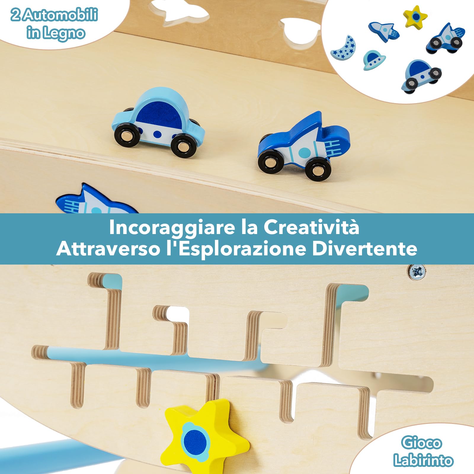 RELAX4LIFE Set da Arrampicata per Bambini, Triangolo di Arrampicata con Scivolo e Arco, Gioco di Incastri in Legno, Gioco Montessori per Bambini 1+ Anni (Astronauta-4 Pezzi | Blu)