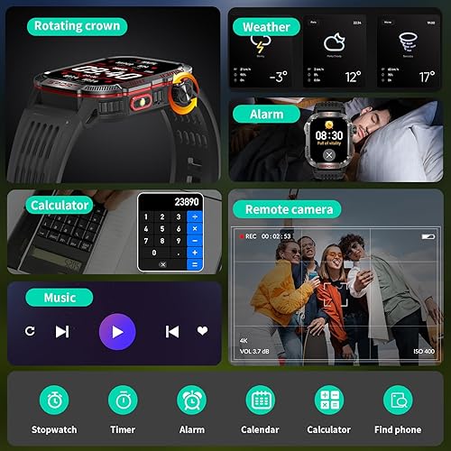 Miniatura 6 de 2025 Military Smart Watches for Men - Compass & Flashlight - 2.01'' HD IP68 Waterproof Smart Watch, Fitness Tracker with Call, Heart Rate, Sleep