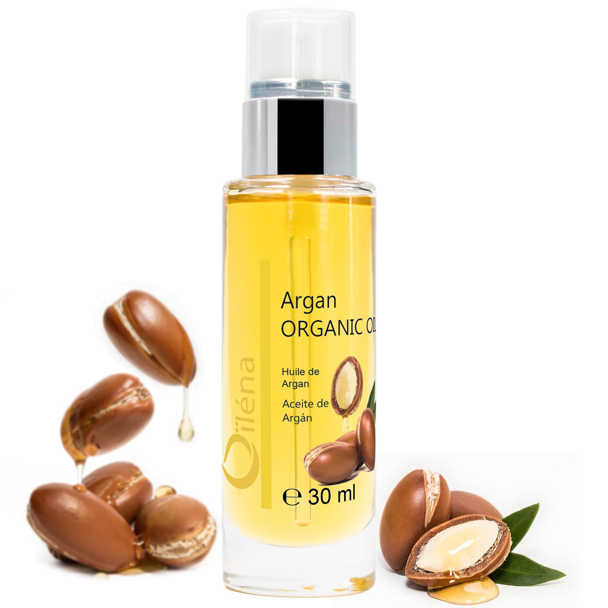 Oïléna - Aceite de Argán Natural 100% Puro 30ml | Serum Antiedad y Antiarrugas | Fortalecedor de Uñas y Cutículas | Reparador de Cabello Seco y Barba | Color Oro