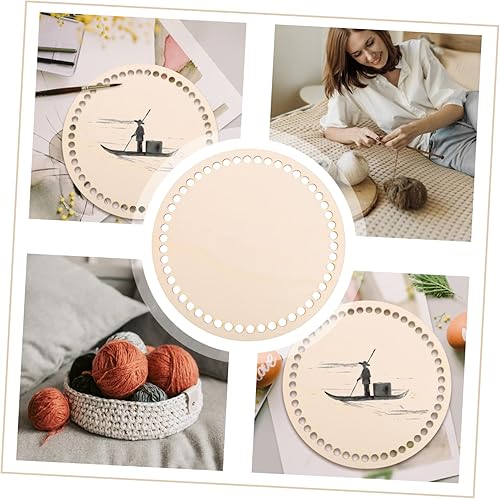 Miniatura 7 de EXCEART 8 Pcs Handmade DIY Wood Chips Round Blank Basket DIY Bag Material Blank Basket Wood Base Bottom Bag Base Wooden Crochet Hooks Circle Purse