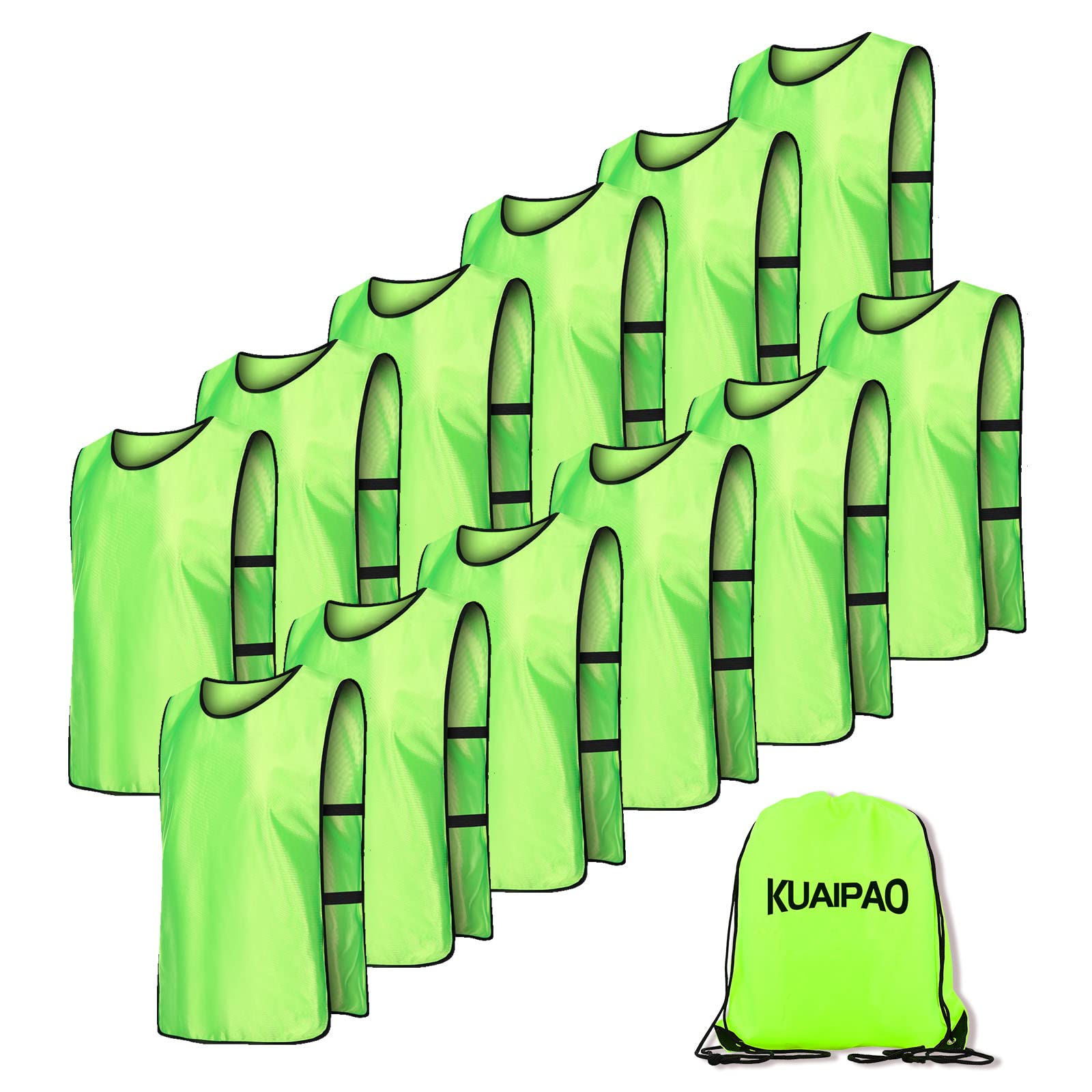 KUAIPAO 12 Pieces Soccer Pinnies Scrimmage Vest Team Practice Jerseys Sports Pinnies With Free Carry Bag