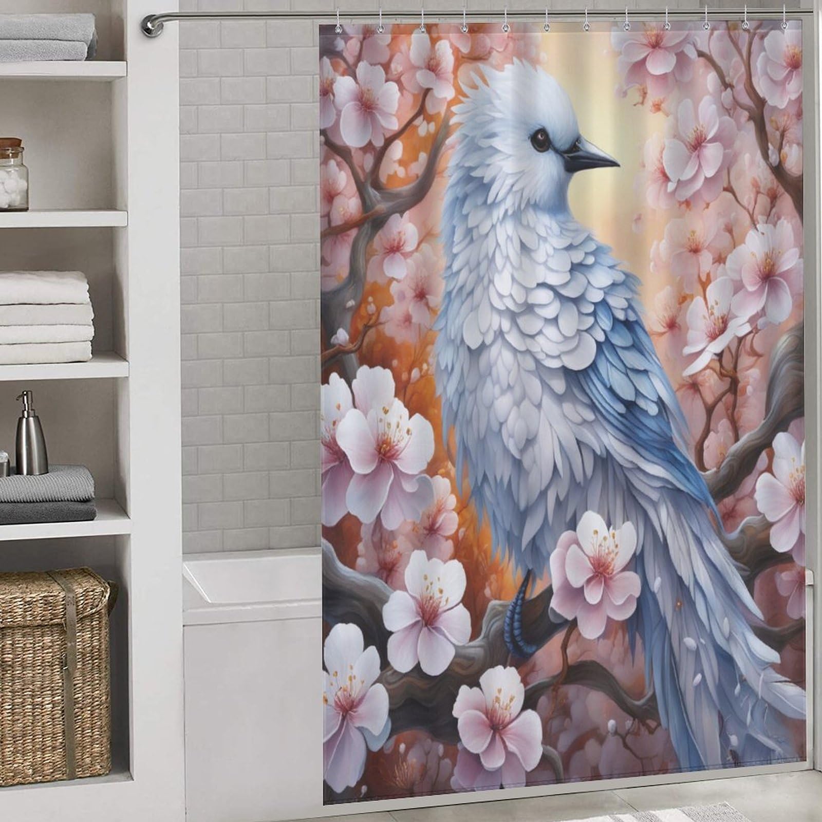 Rideau de douche oiseau mignon anti-moississure tissu étanche pour sol sec
